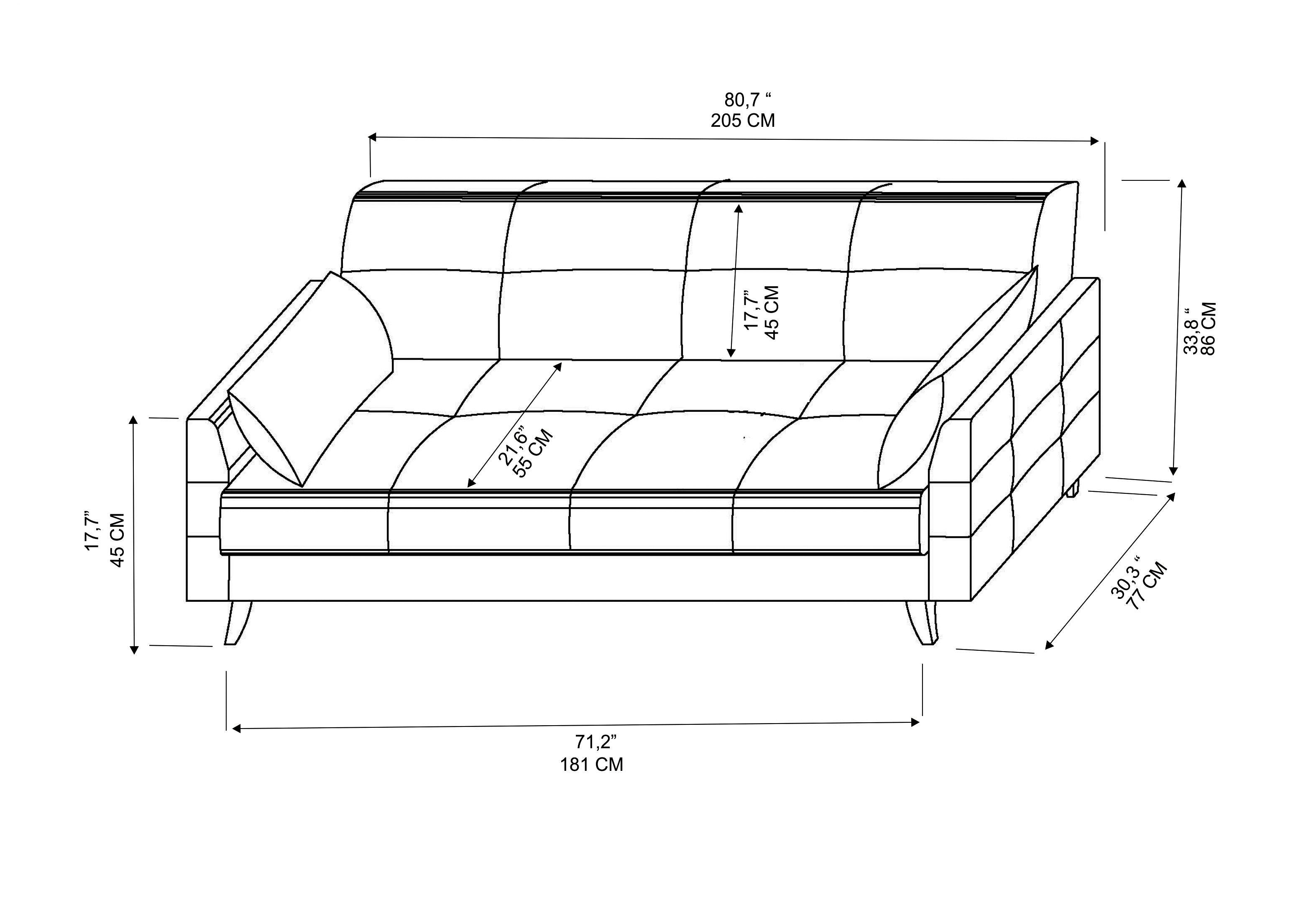 Kale Contemporary 3-Seater Sofa Dark Gray