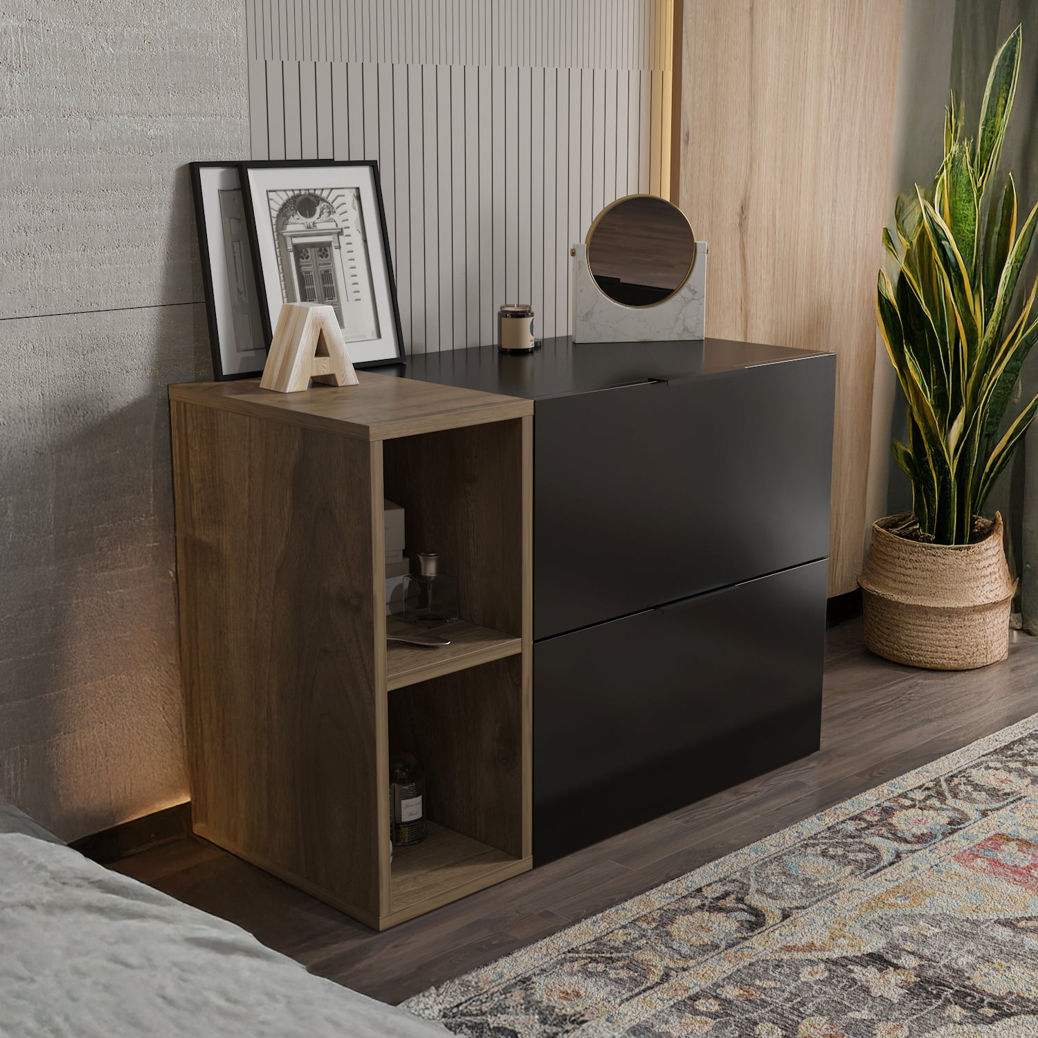 Opheus Modular 2-Drawer Dresser with Open Shelves White Oak