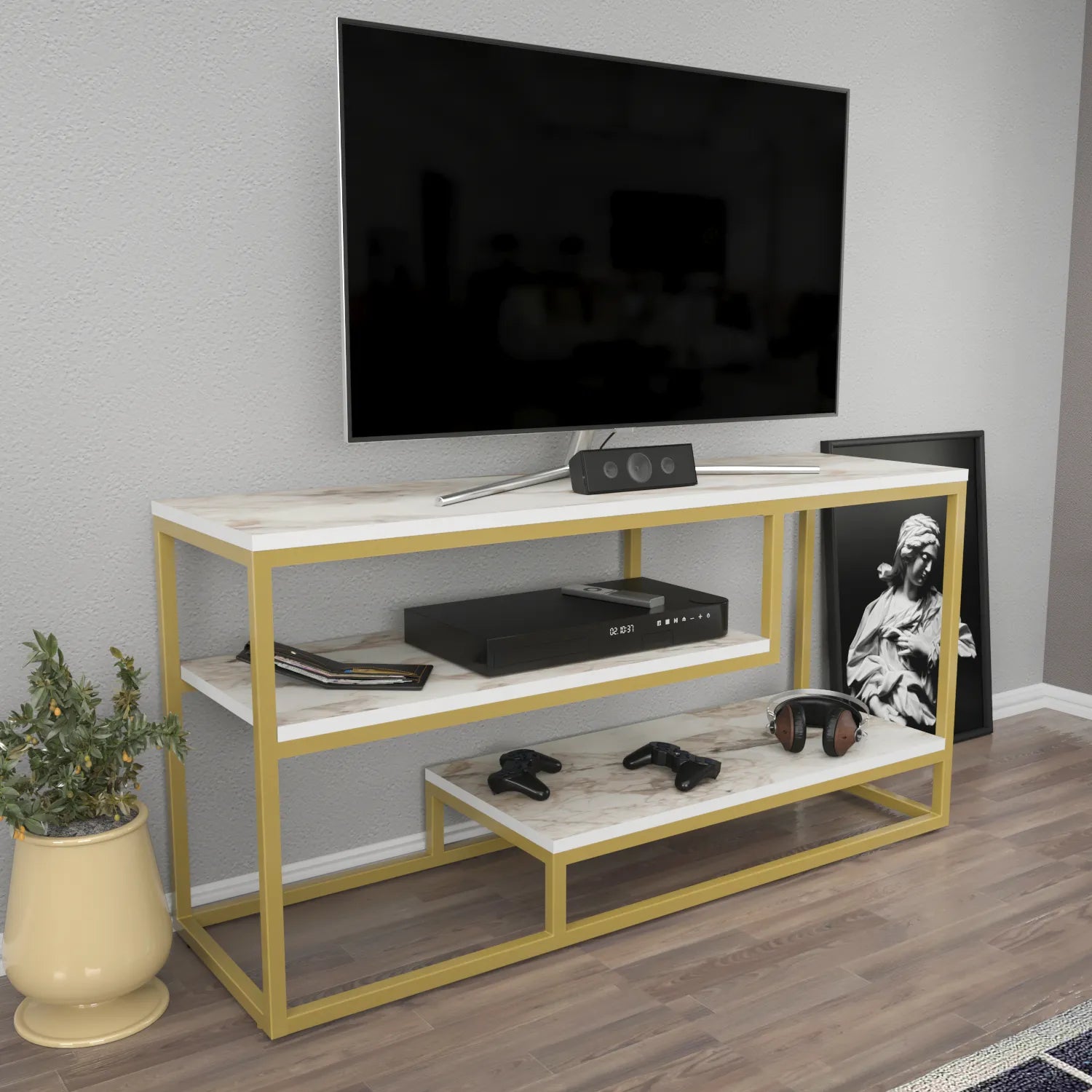 Lorin 47 inch Wide Metal Wood TV Stand Media Console for TVs up to 55 inch