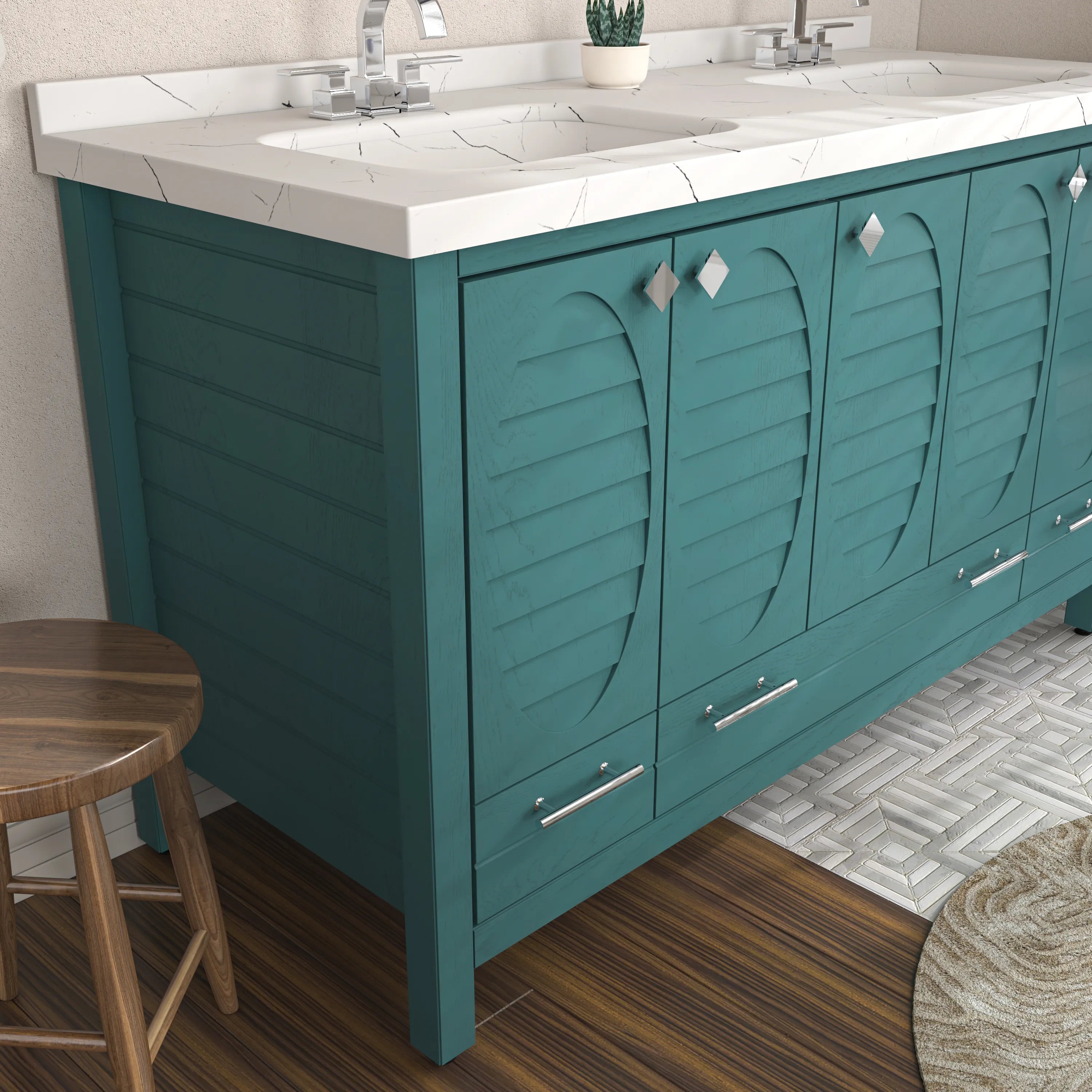 Papatya 59'' Wide Free-standing Double Bathroom Vanity with Engineered Marble Vanity Top