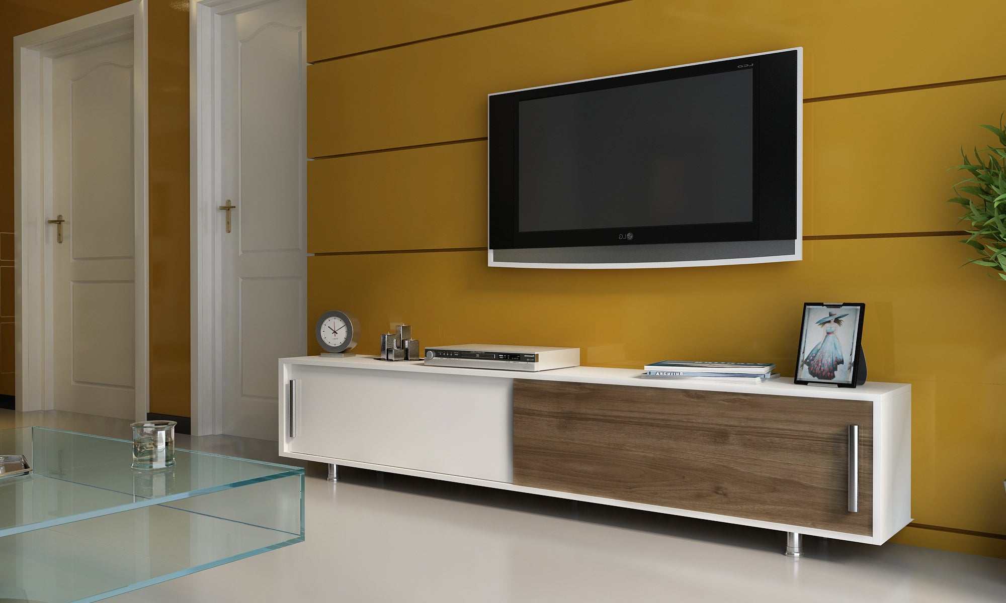 NEHIR TV STAND WHITE WALNUT