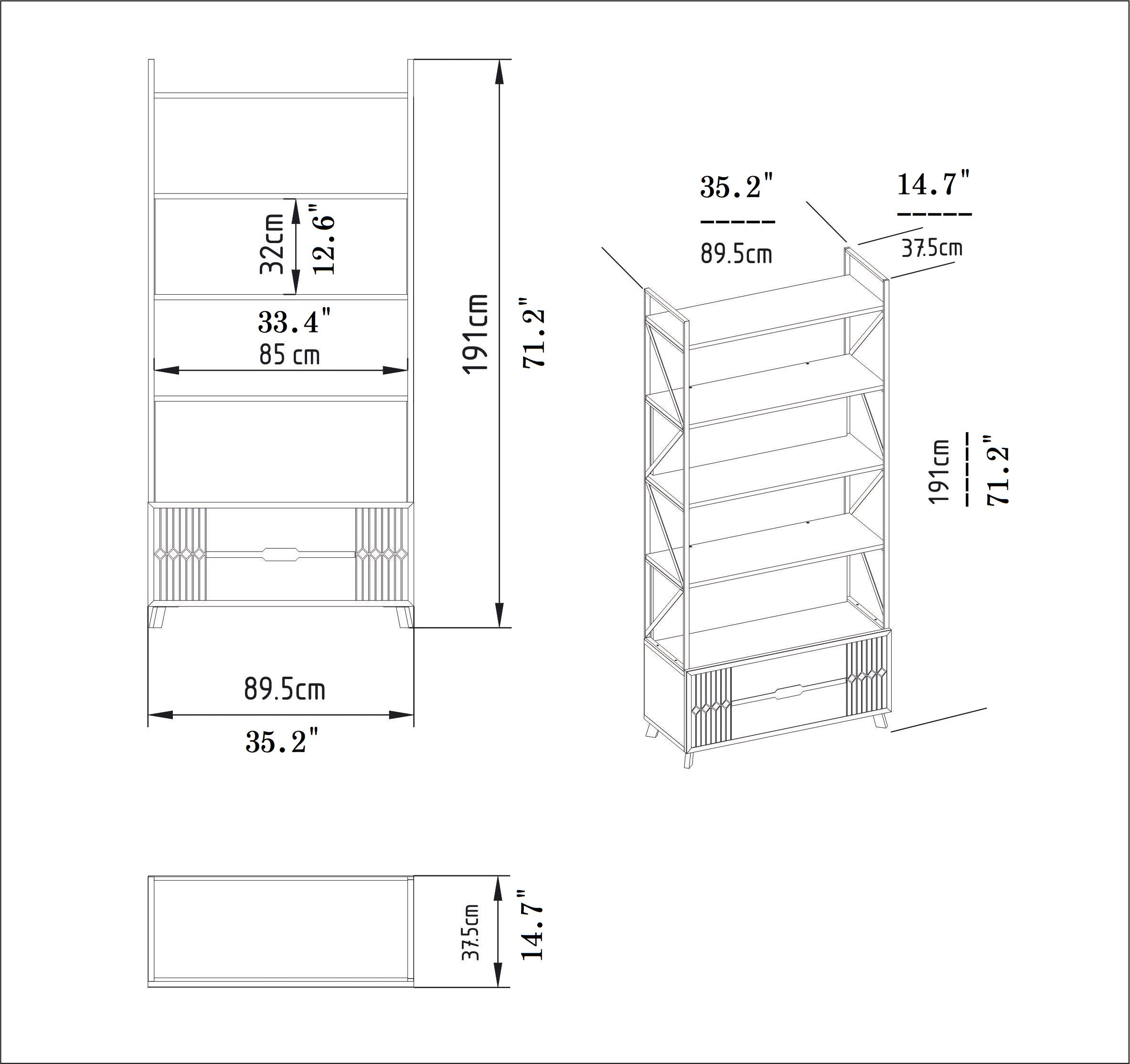 Frida 90 Bookcase - Ephesus Marble & Gold