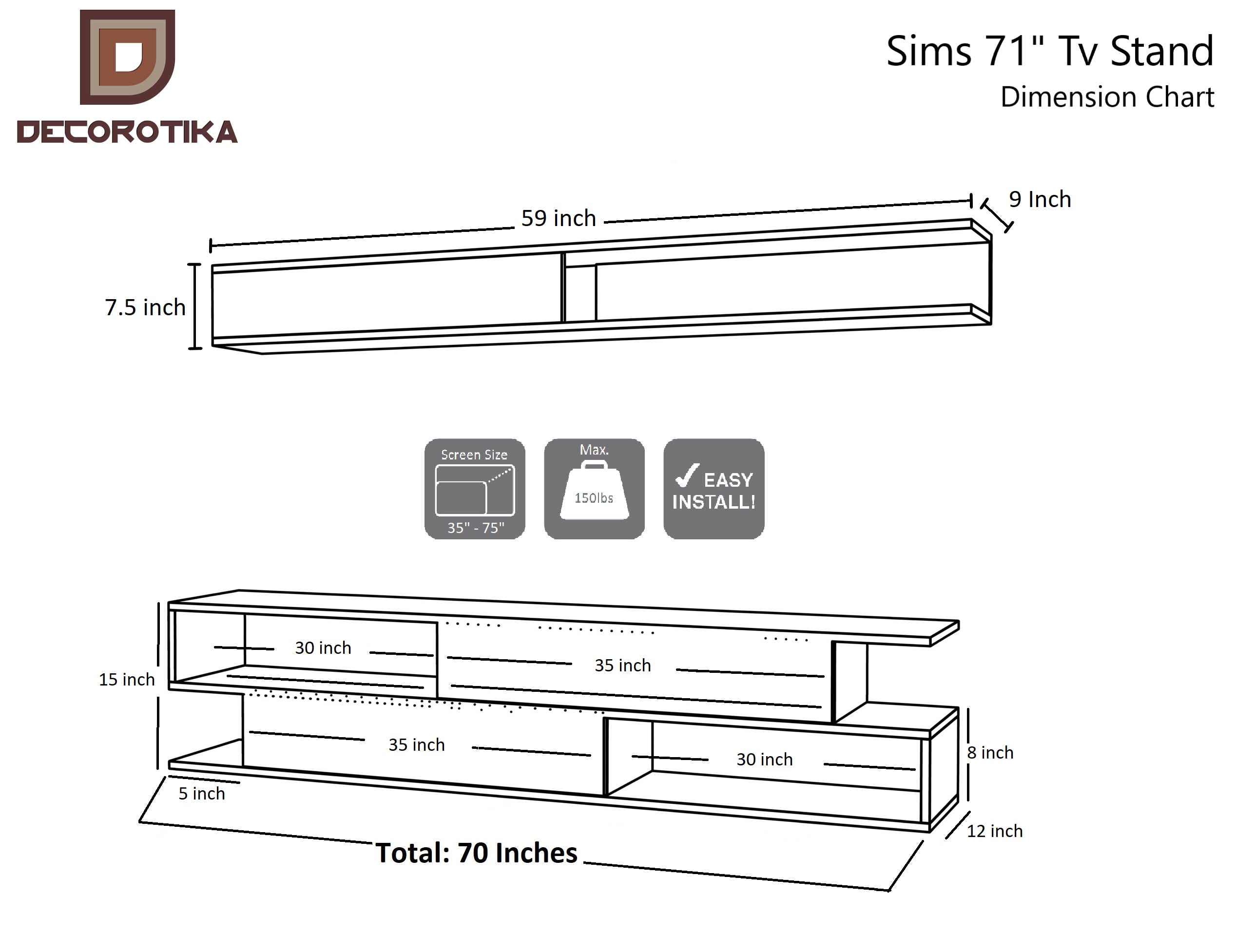 SIMS TV STAND - WHITE BLACK