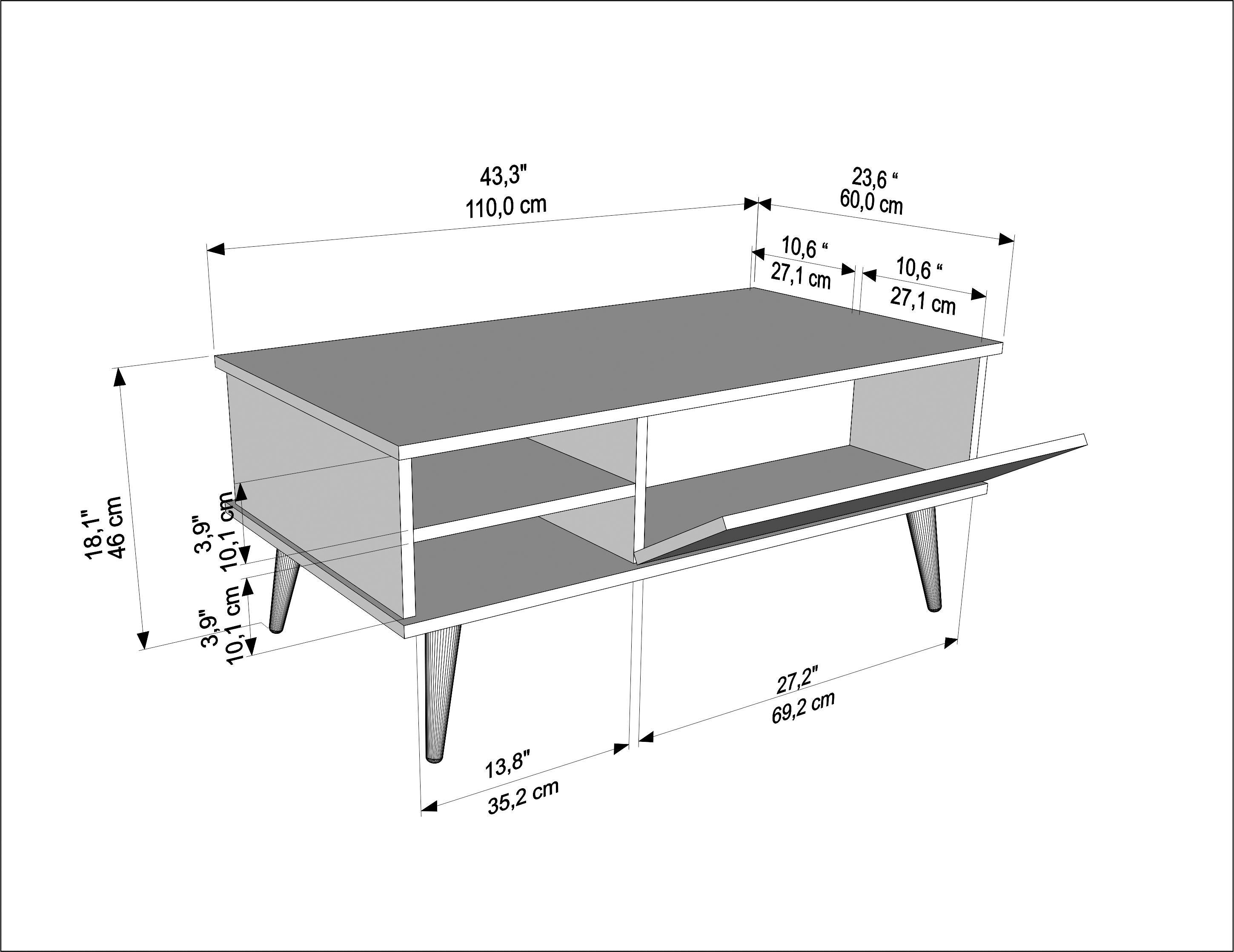 Como 47" Wide Coffee Table with Cabinet