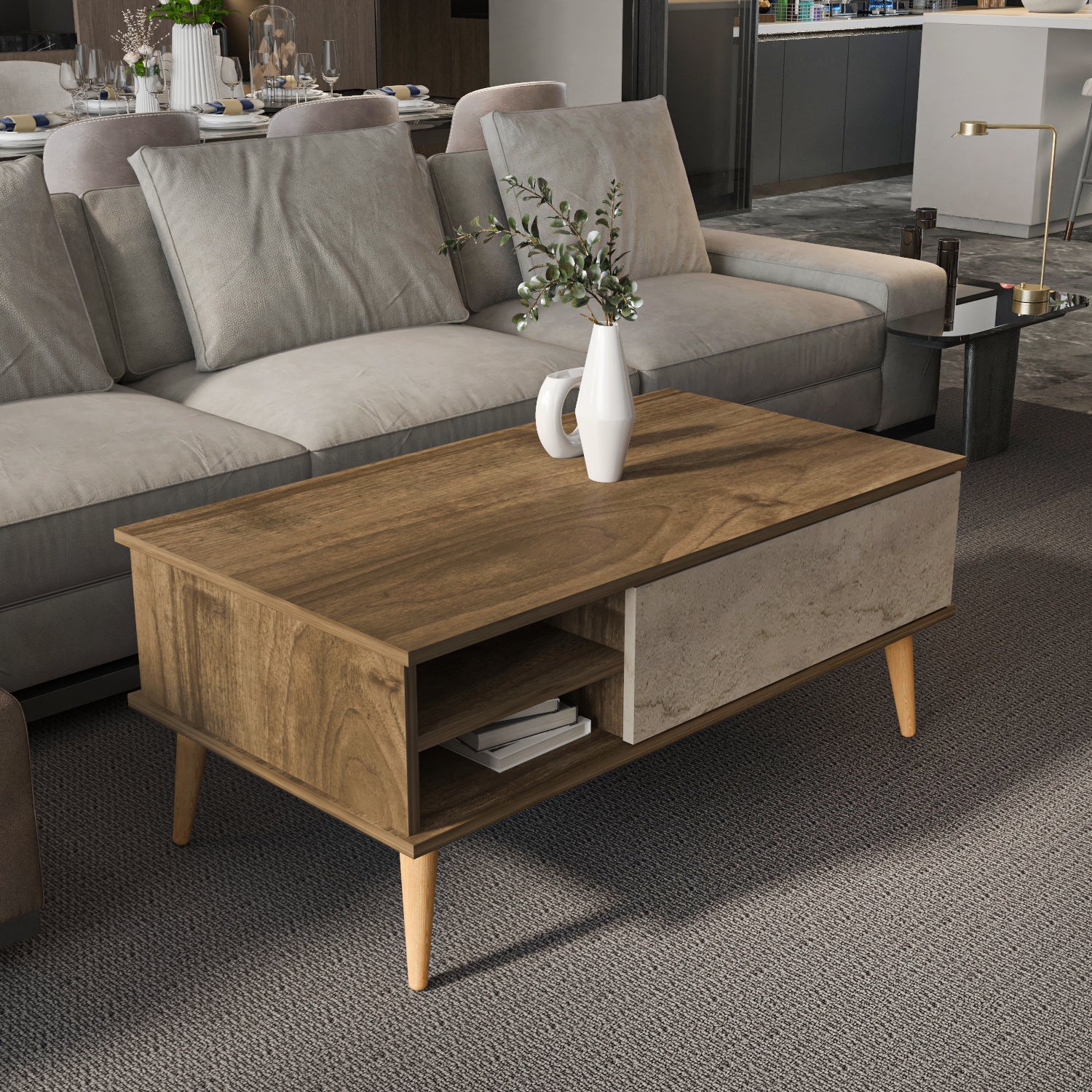 Como 47" Wide Coffee Table with Cabinet