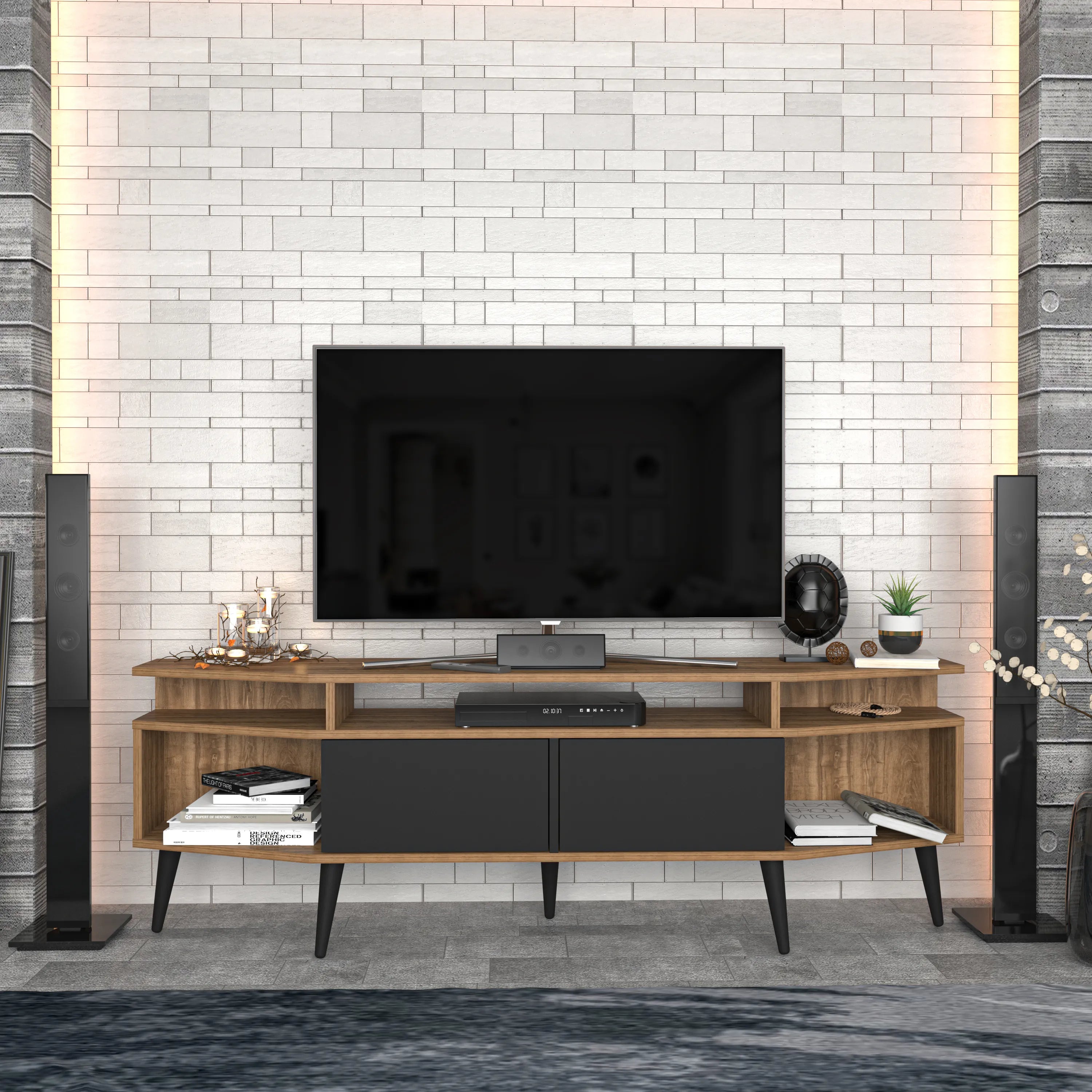Dennis 71 in Wide Modern TV Stand Media Console with Storage for TVs up to 80 in