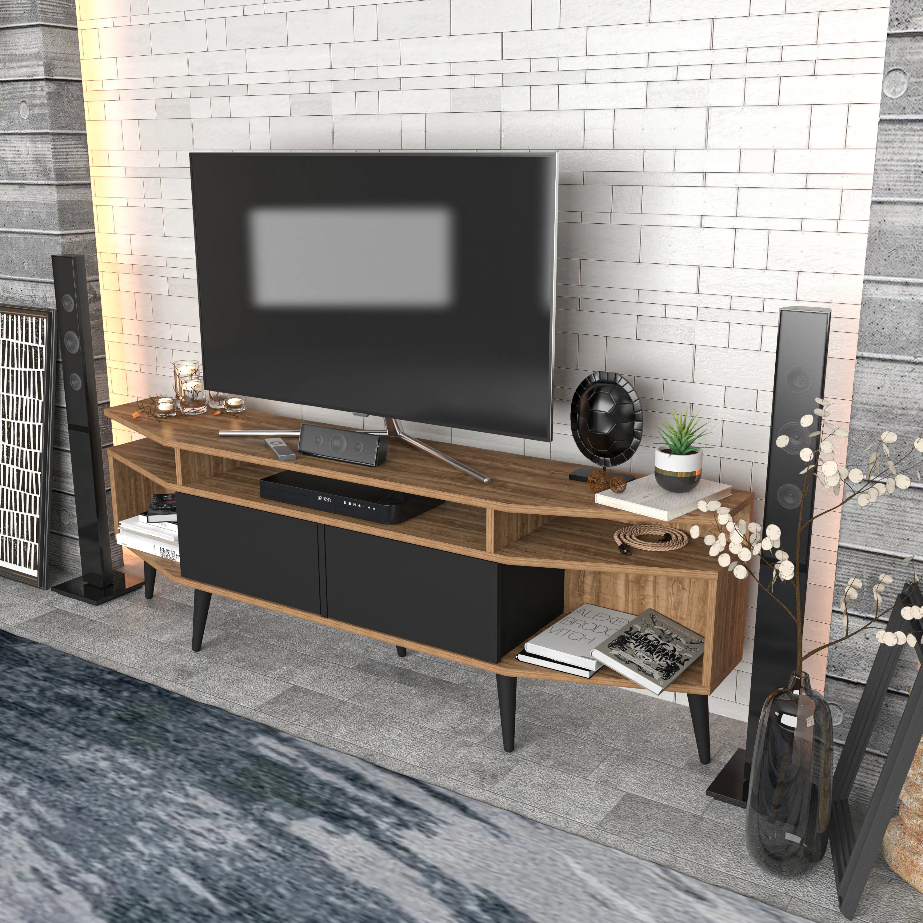 Dennis 71 in Wide Modern TV Stand Media Console with Storage for TVs up to 80 in