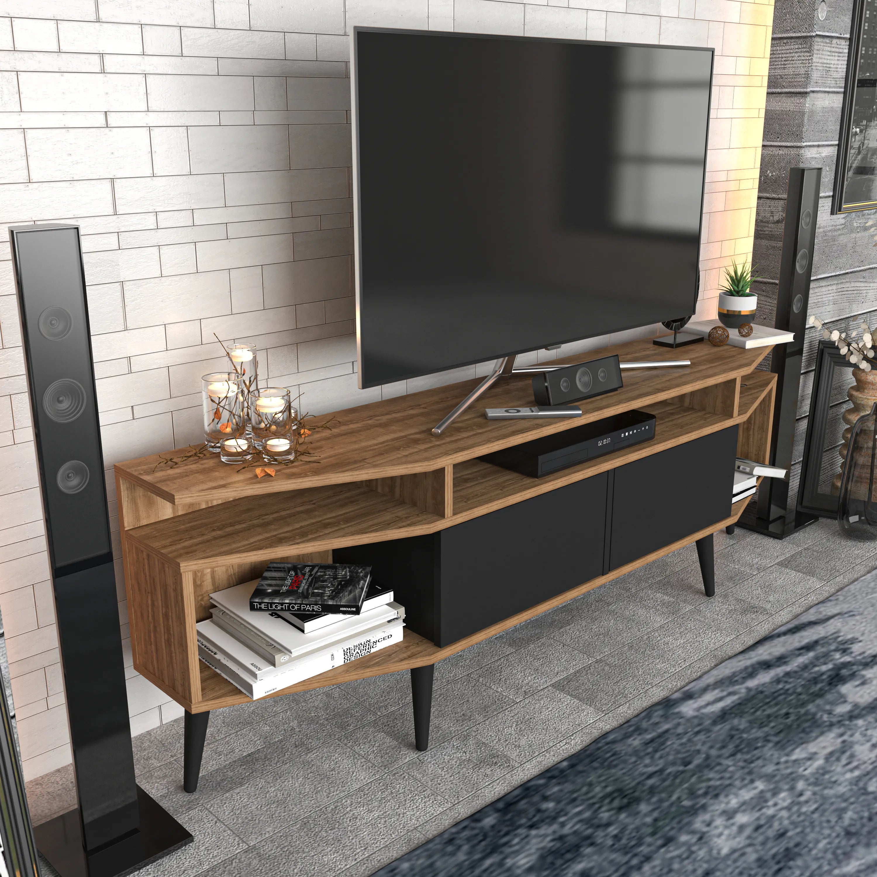 Dennis 71 in Wide Modern TV Stand Media Console with Storage for TVs up to 80 in