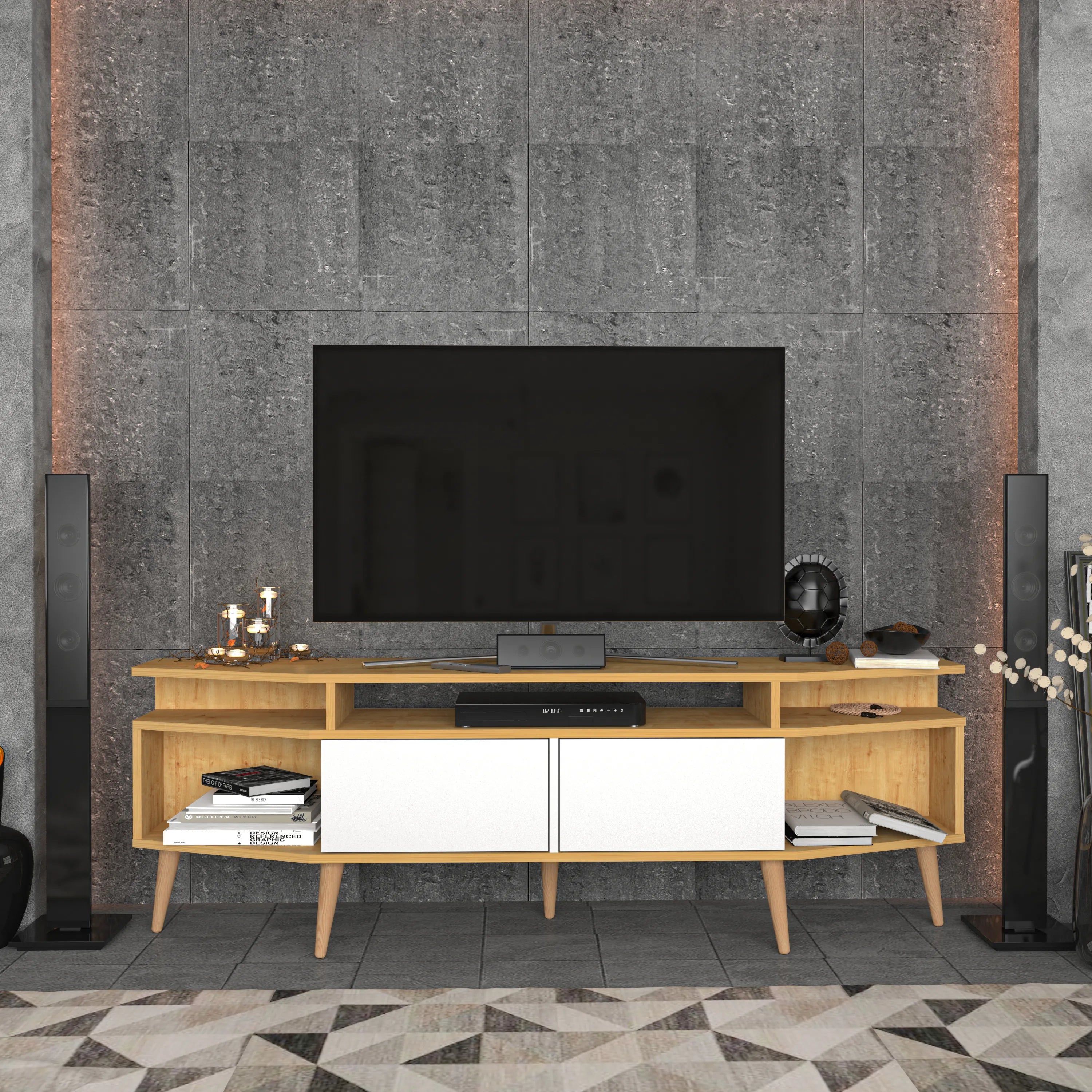 Dennis 71 in Wide Modern TV Stand Media Console with Storage for TVs up to 80 in