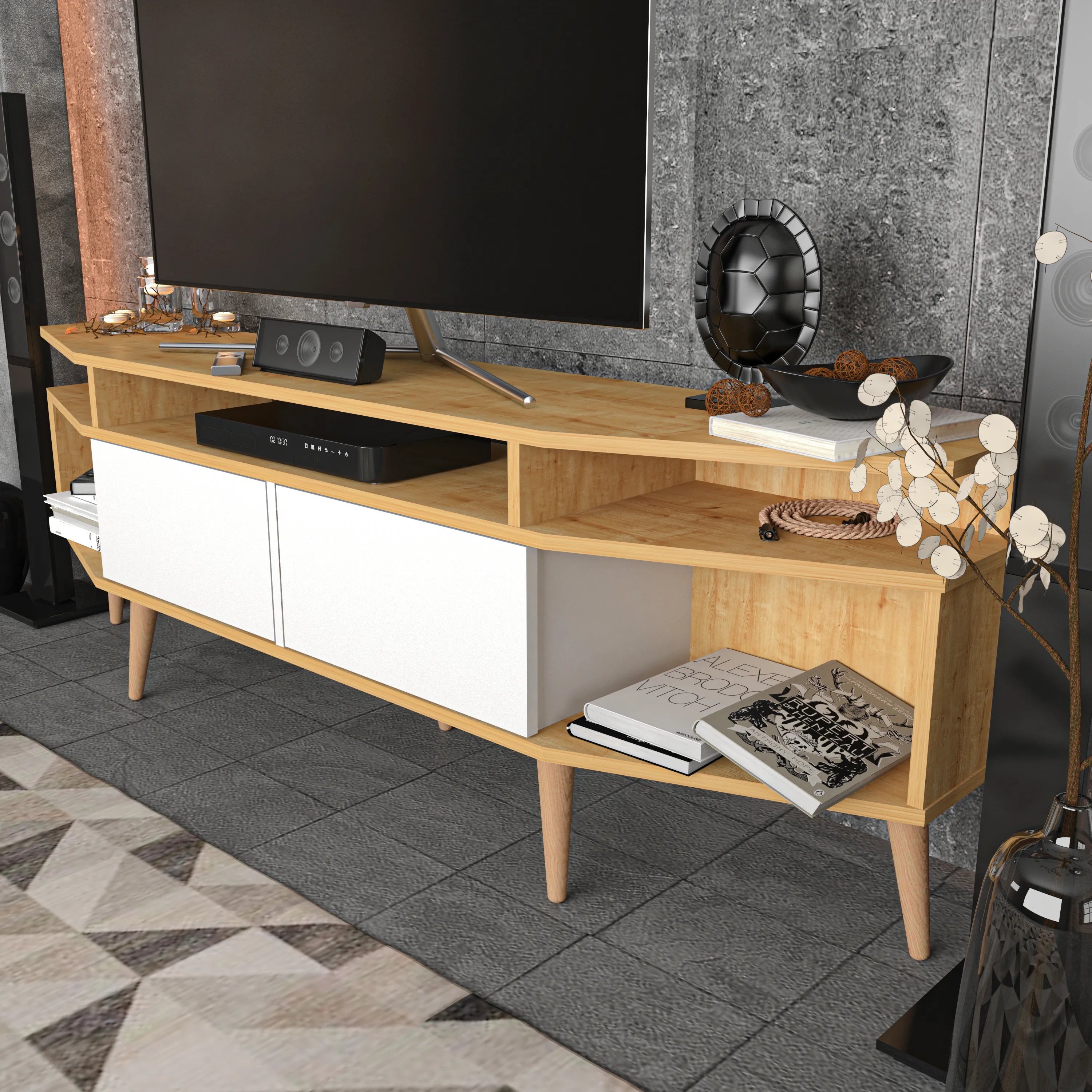 Dennis 71 in Wide Modern TV Stand Media Console with Storage for TVs up to 80 in