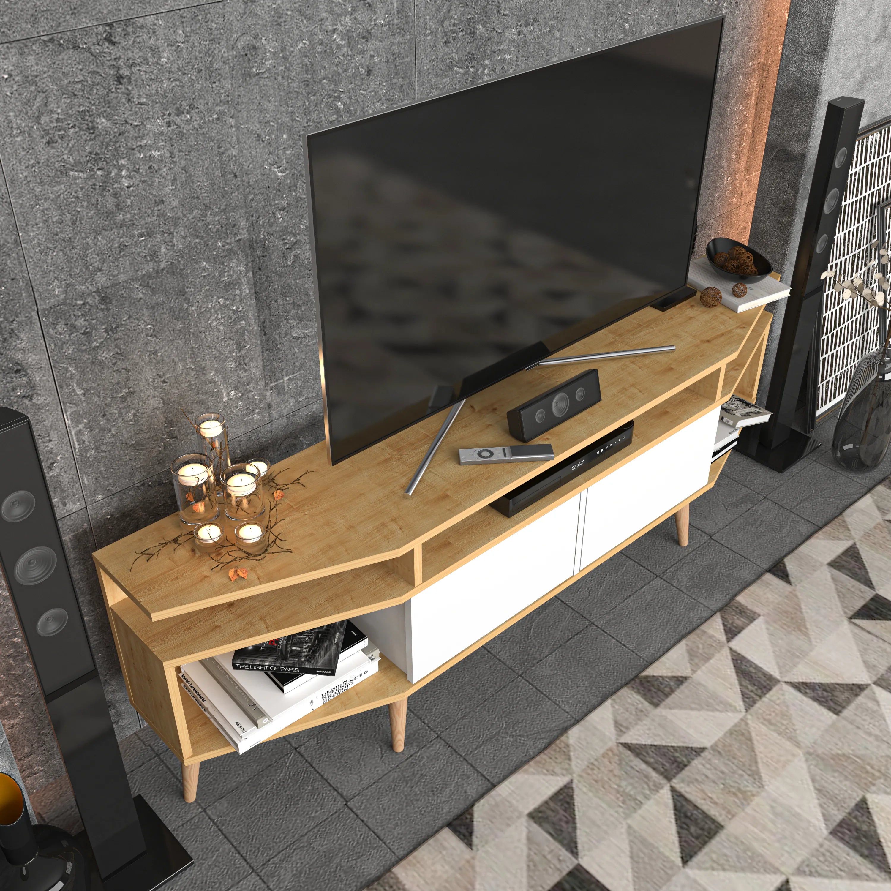 Dennis 71 in Wide Modern TV Stand Media Console with Storage for TVs up to 80 in