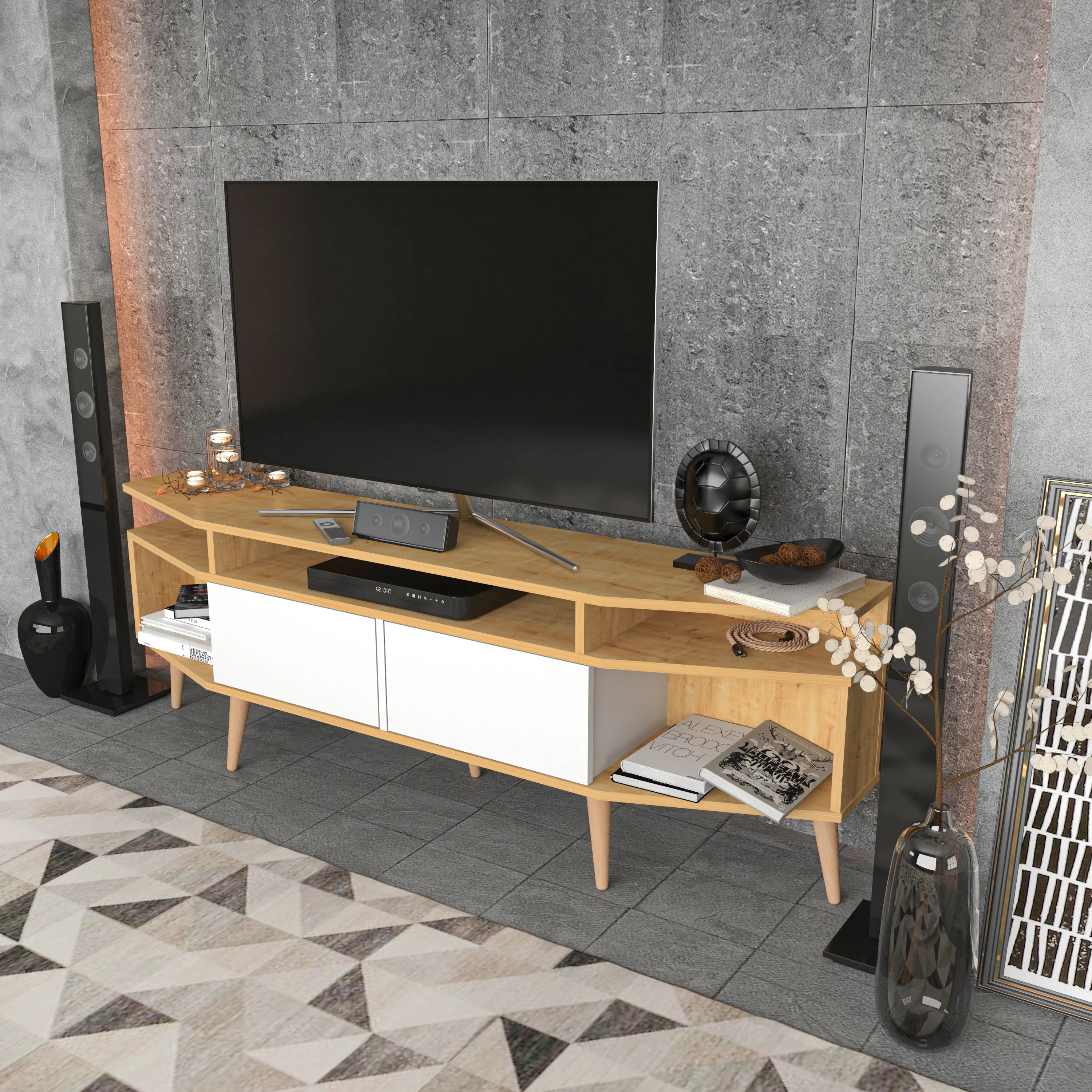 Dennis 71 in Wide Modern TV Stand Media Console with Storage for TVs up to 80 in