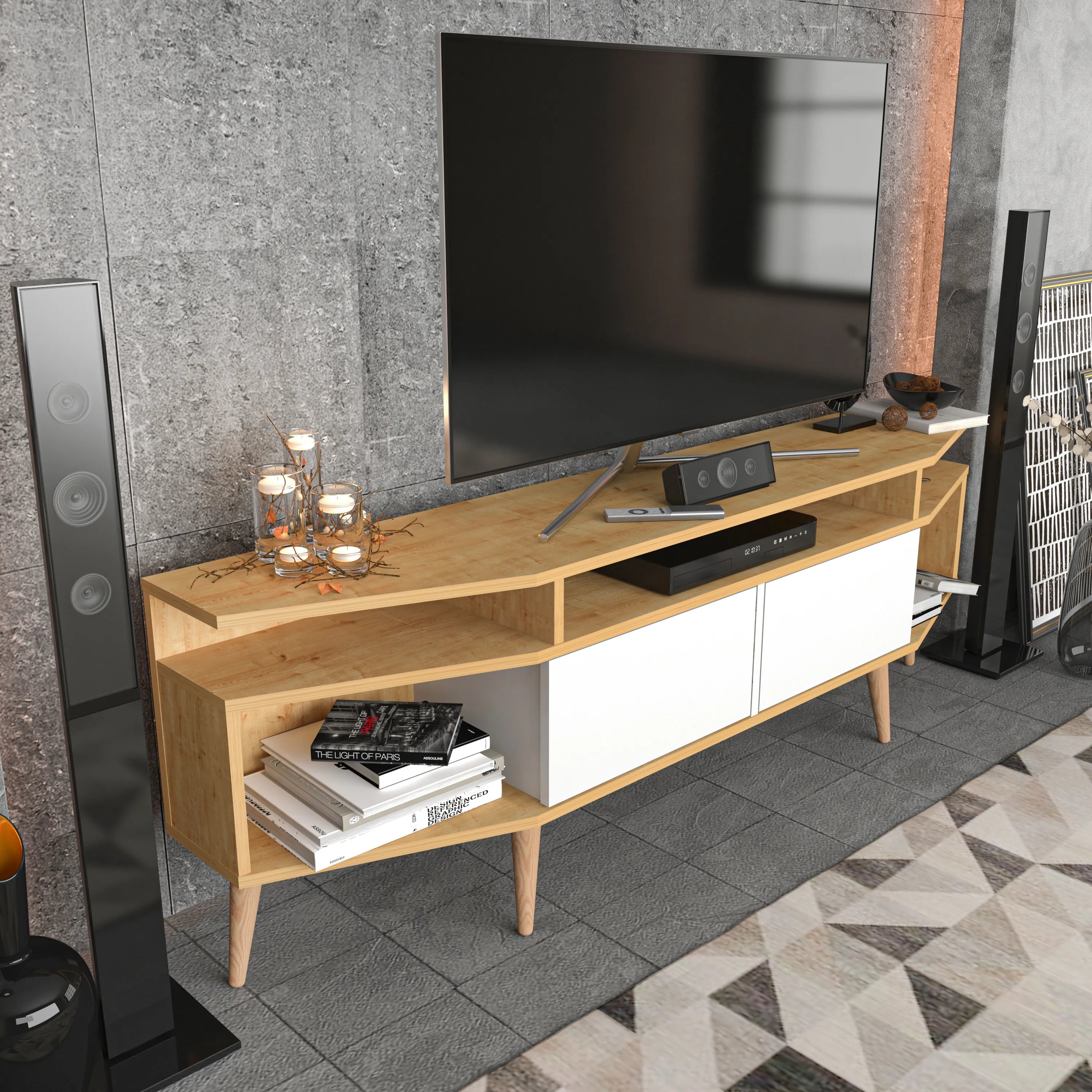 Dennis 71 in Wide Modern TV Stand Media Console with Storage for TVs up to 80 in