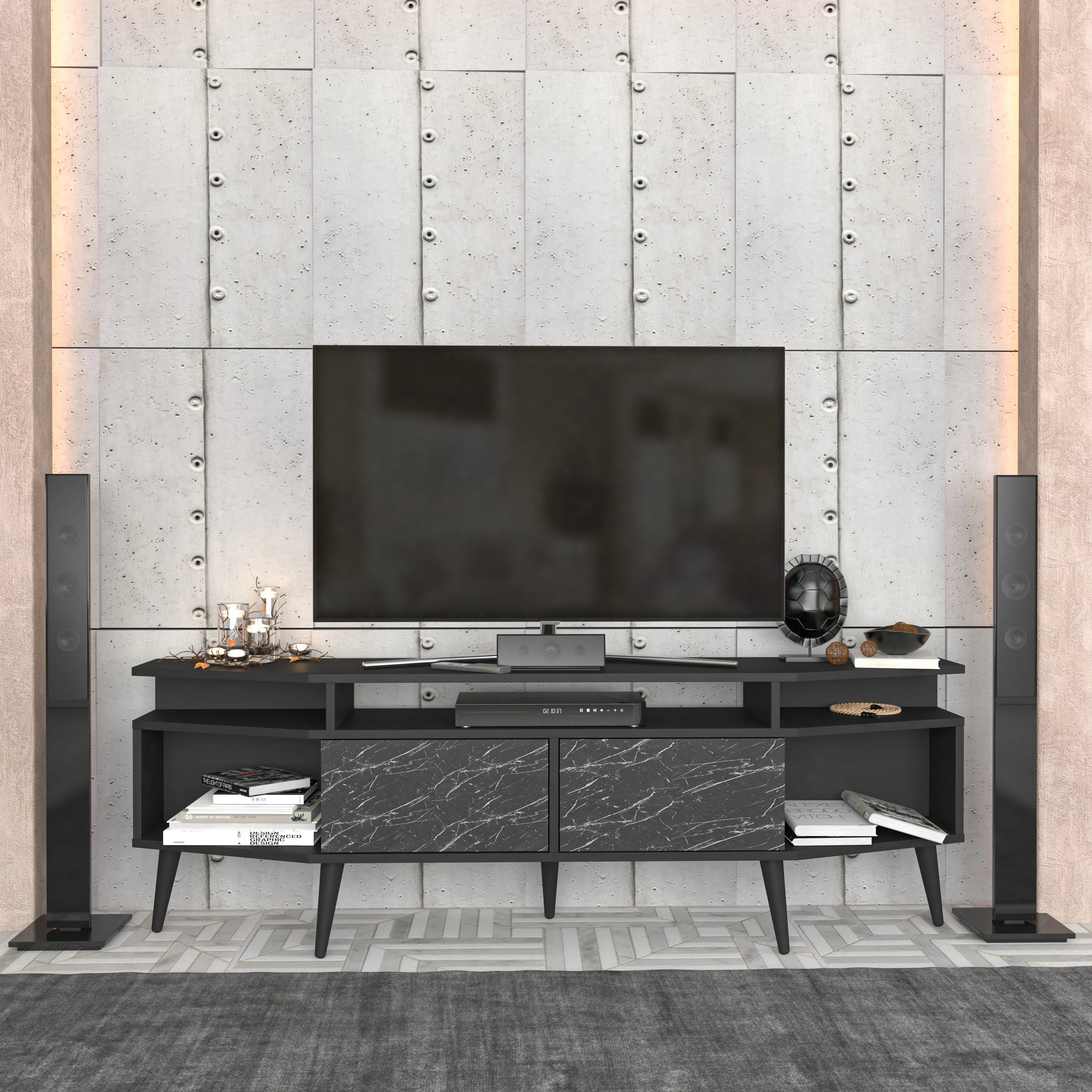 Dennis 71 in Wide Modern TV Stand Media Console with Storage for TVs up to 80 in