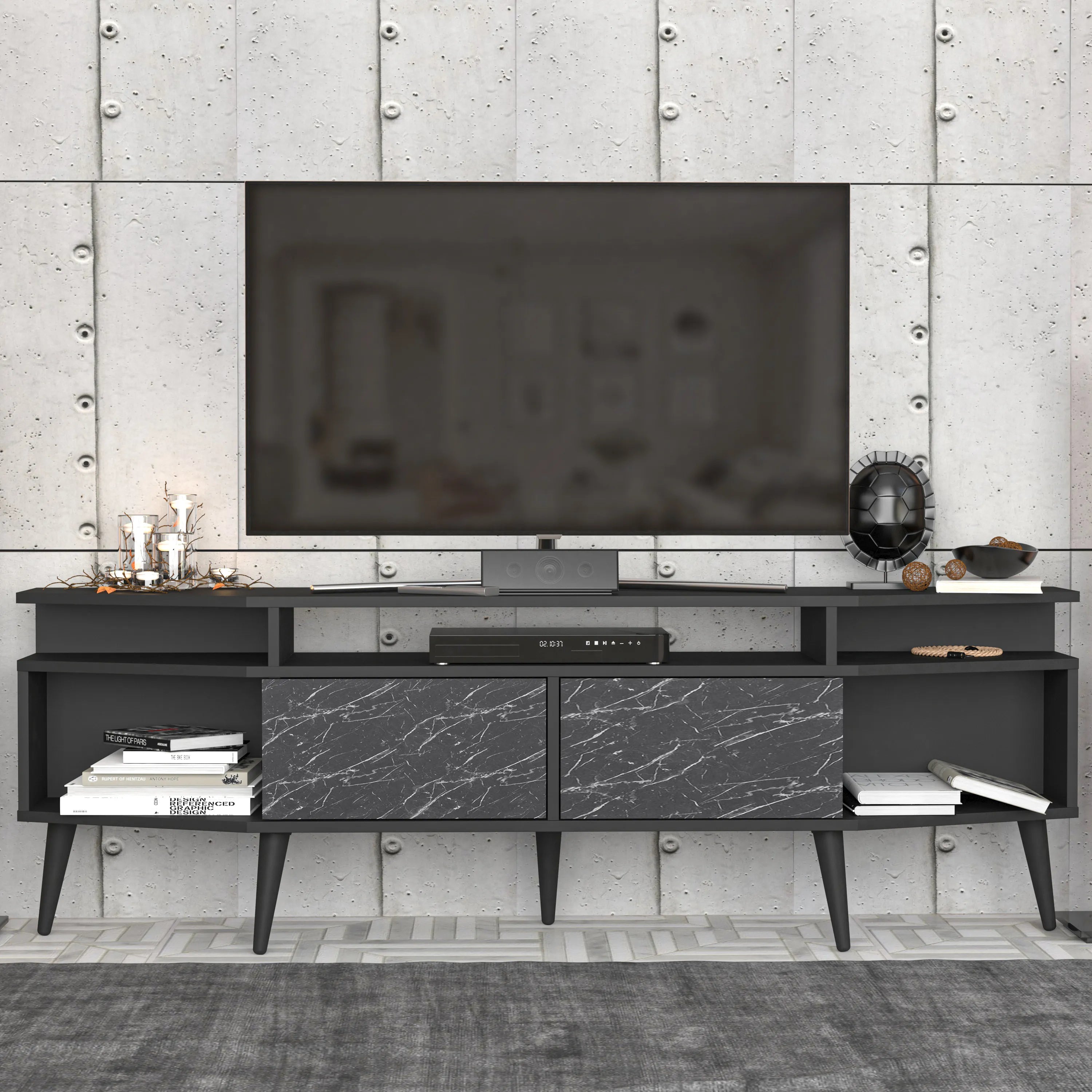 Dennis 71 in Wide Modern TV Stand Media Console with Storage for TVs up to 80 in