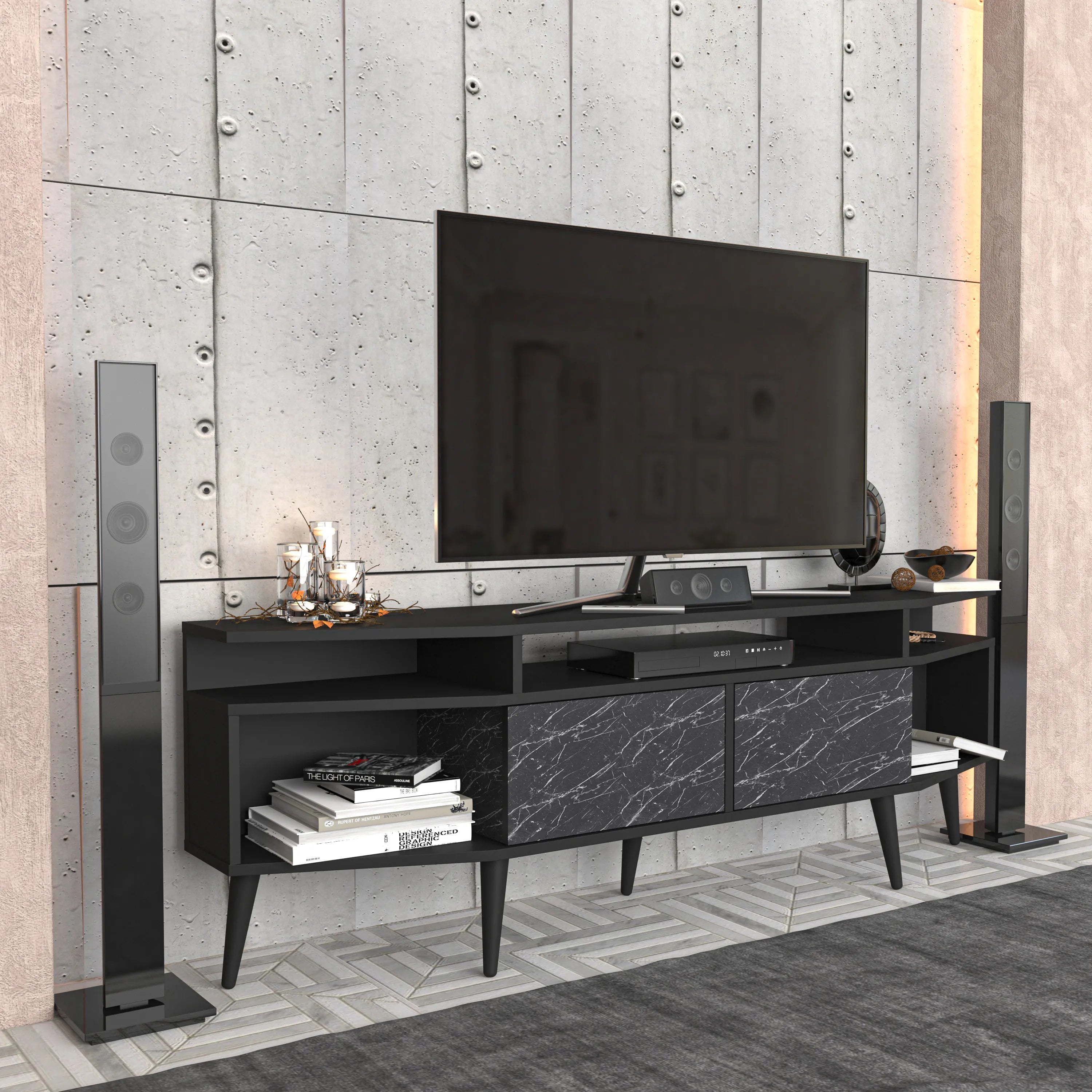 Dennis 71 in Wide Modern TV Stand Media Console with Storage for TVs up to 80 in