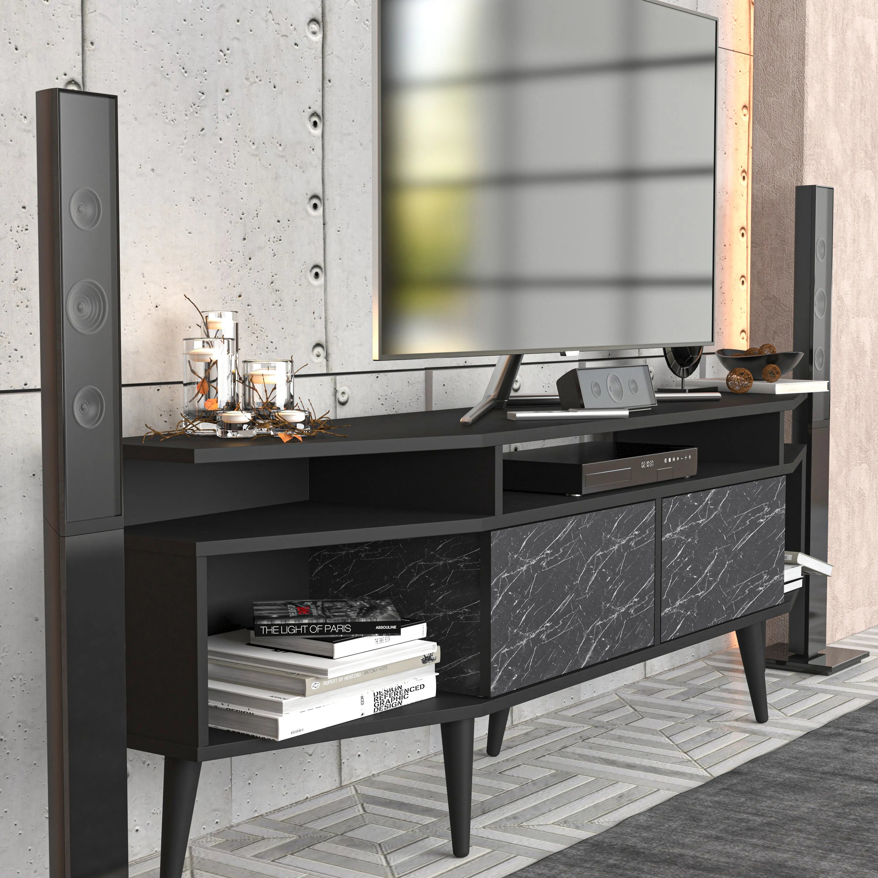 Dennis 71 in Wide Modern TV Stand Media Console with Storage for TVs up to 80 in