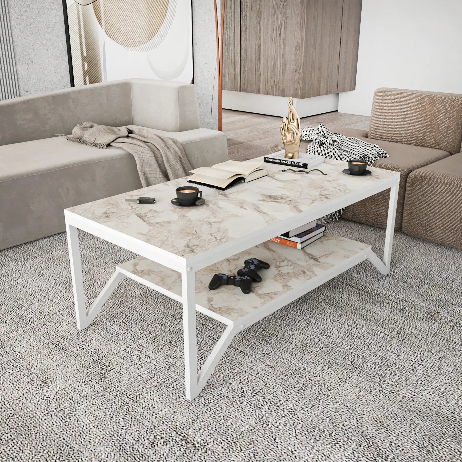 Flora 47" Wide Rectangular Modern Industrial Design Coffee Table | Cocktail Table