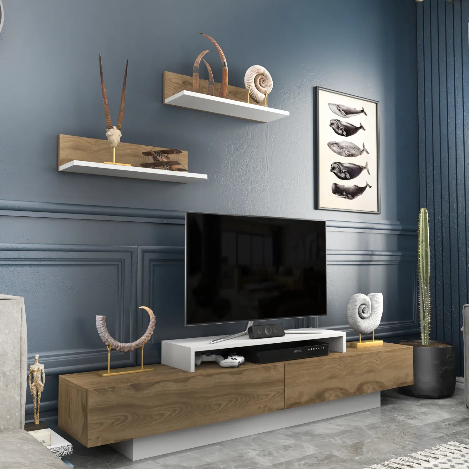 lusi tv stand oud oak white angle