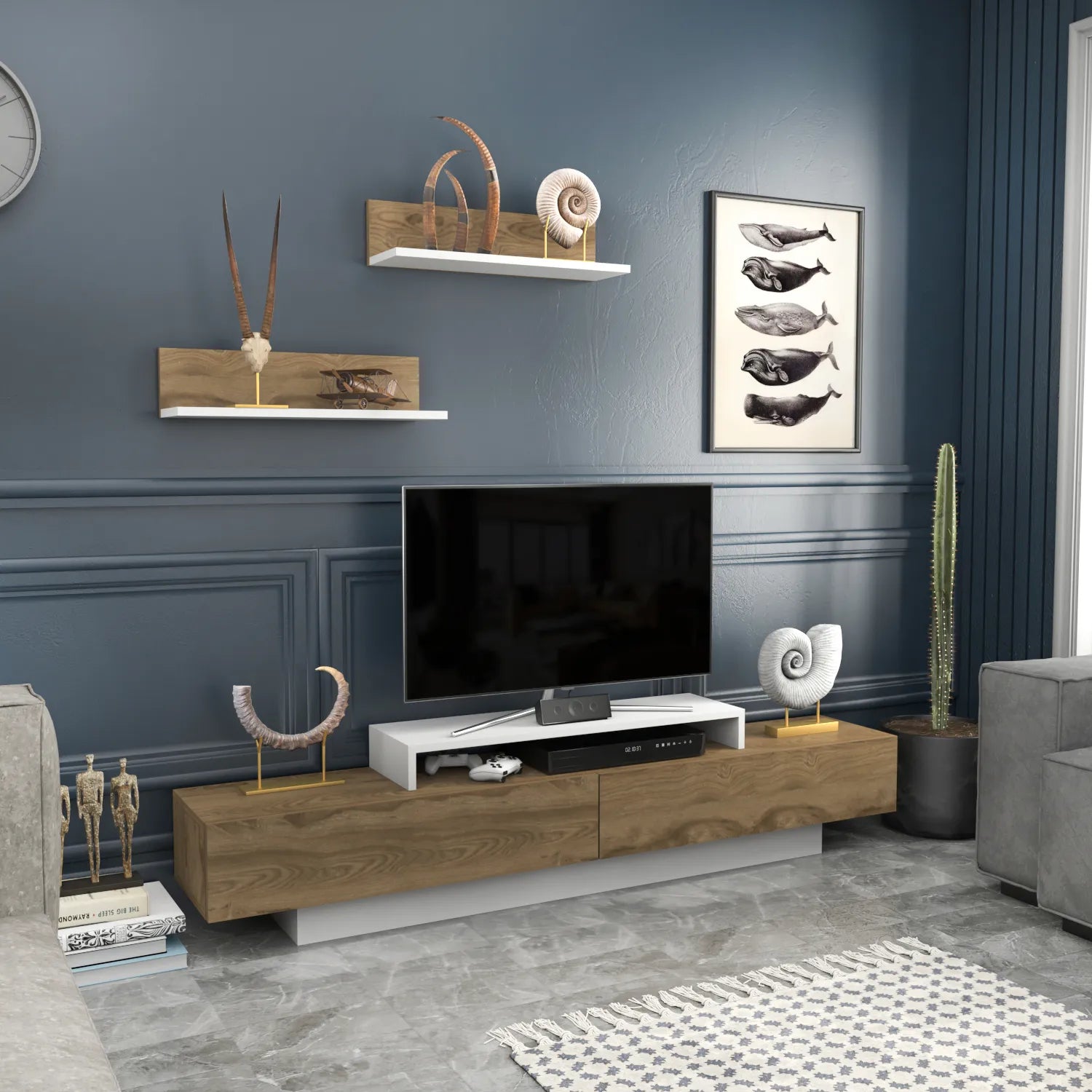 lusi tv stand oud oak white angle 2
