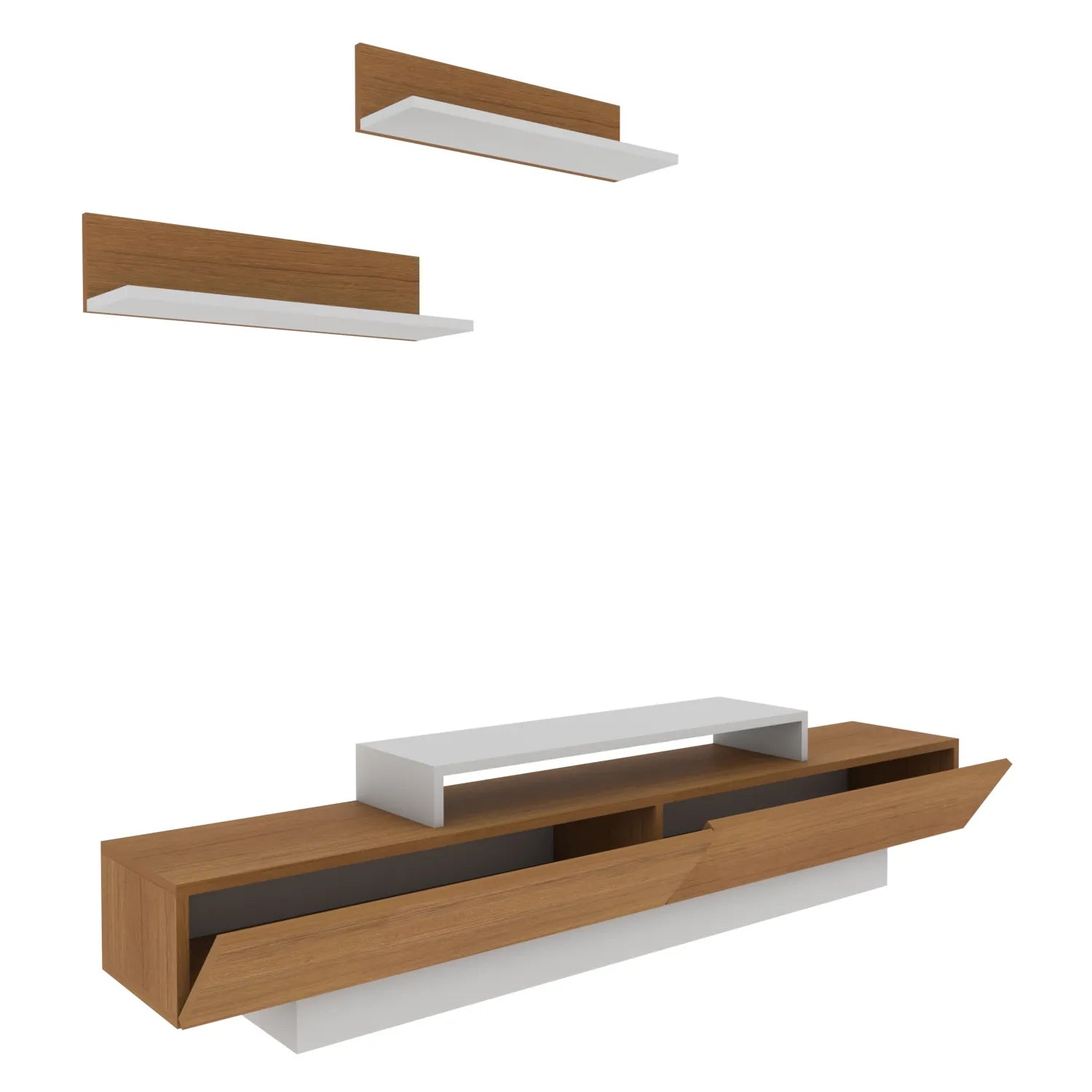 lusi tv stand teak white open background angle