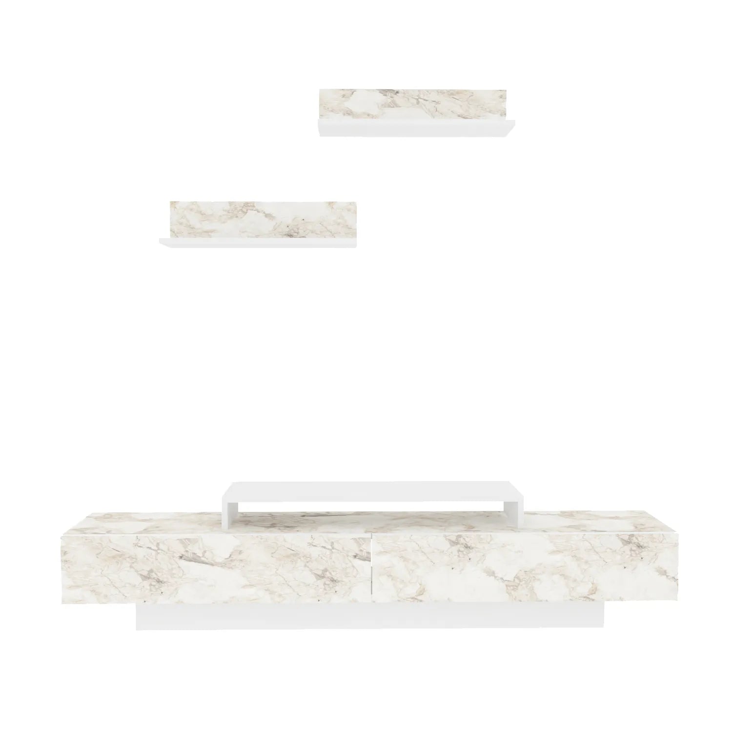 lusi tv stand white marble effect front white background