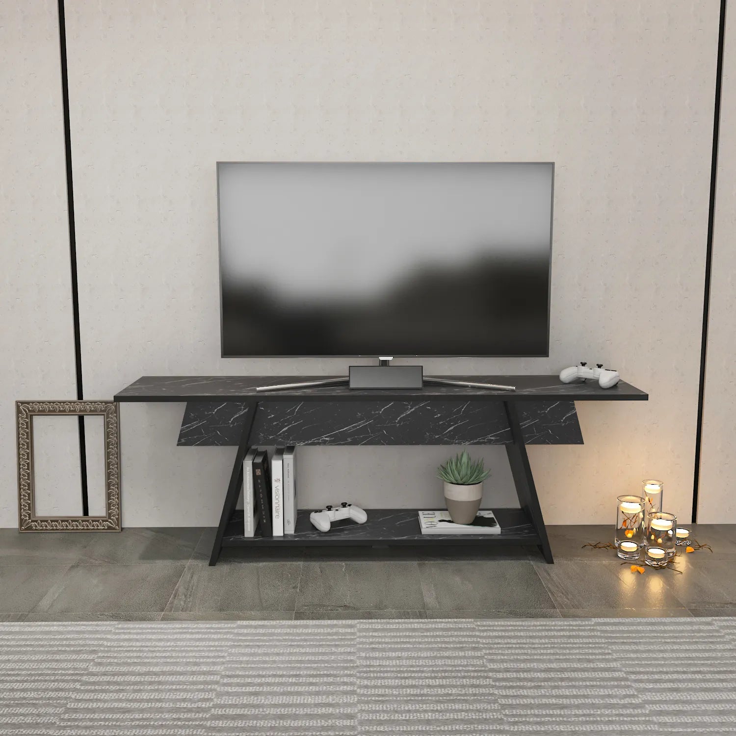 Lanca 59" Wide Minimalist TV Stand Media Console | Streamlined Design for TVs up to 68"