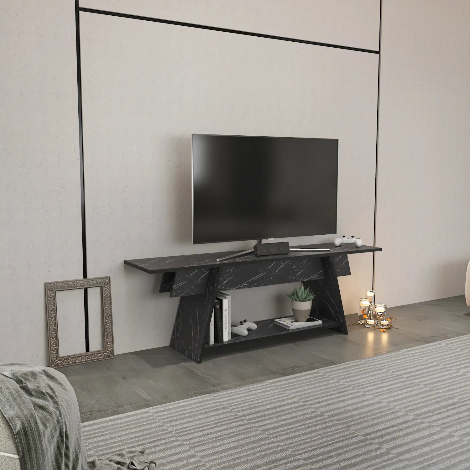 Lanca 59" Wide Minimalist TV Stand Media Console | Streamlined Design for TVs up to 68"