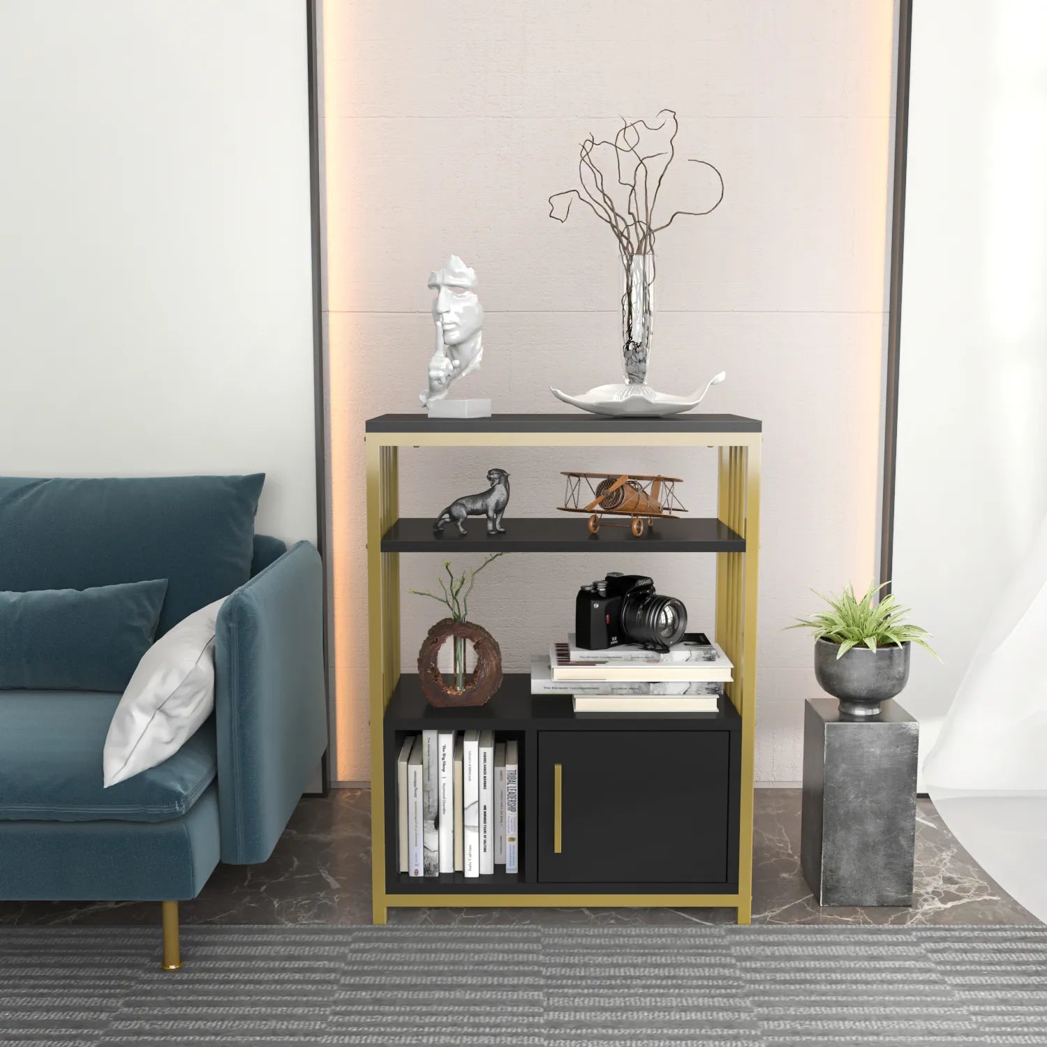 Letos 32" Tall Metal Wood Bookcase