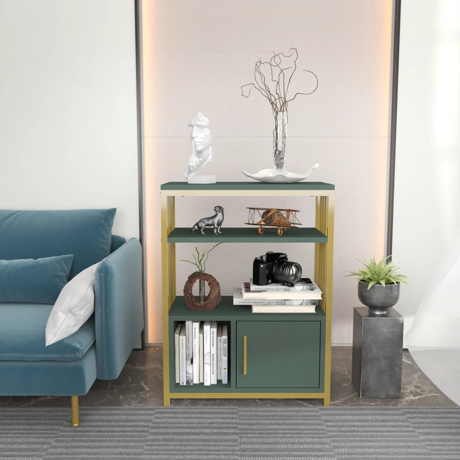 Letos 32" Tall Metal Wood Bookcase