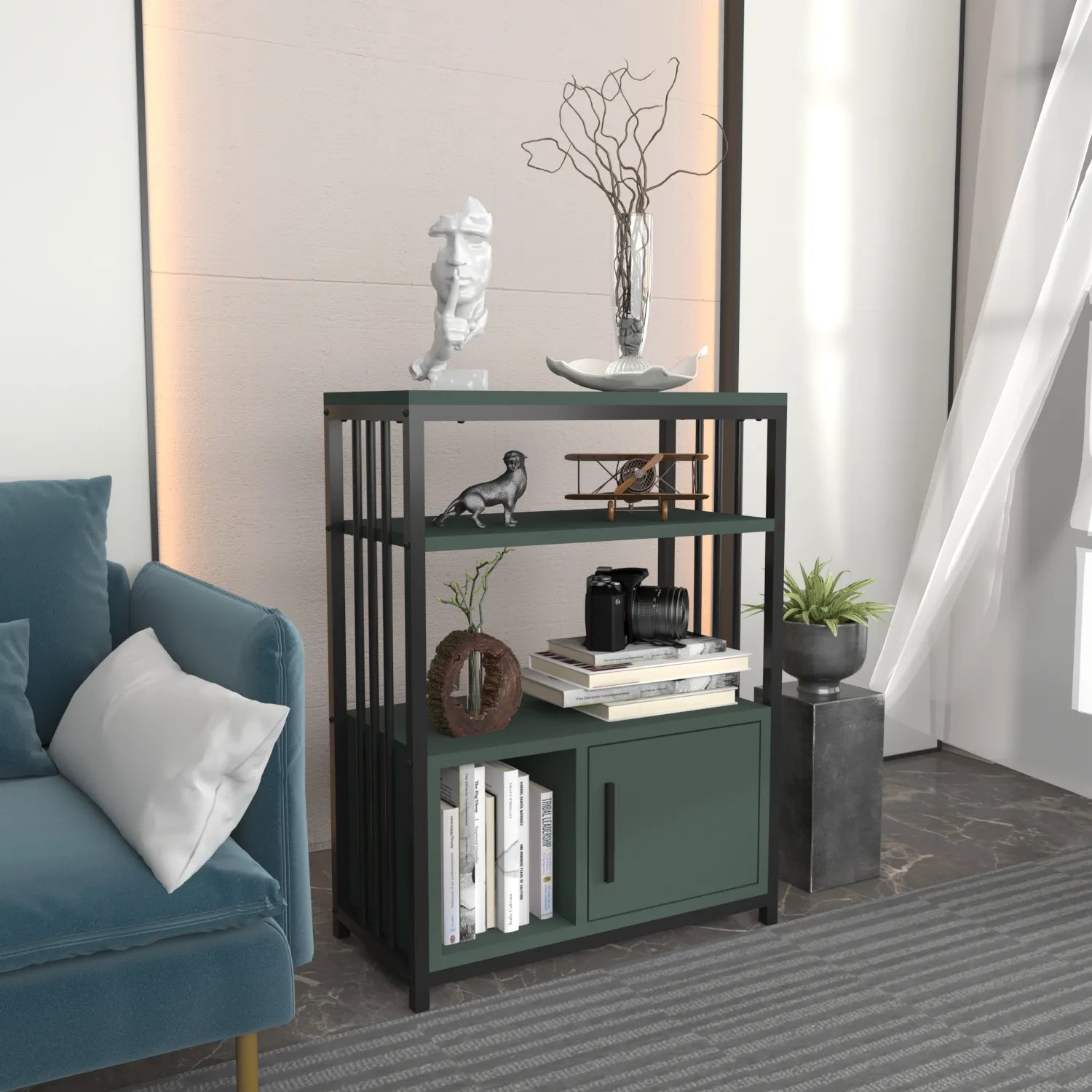 Letos 32" Tall Metal Wood Bookcase