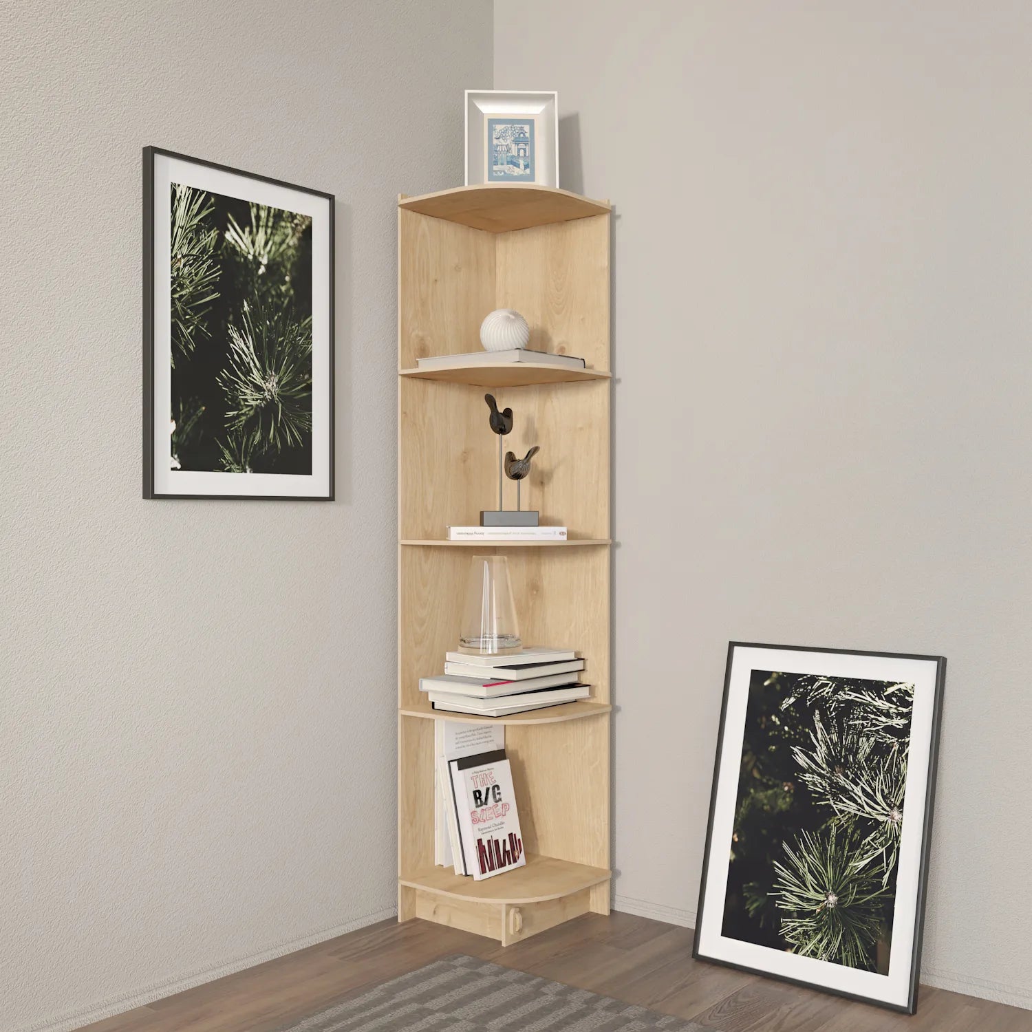 Liva 54" Tall MDF Corner Bookcase | Bookshelf | Display Unit