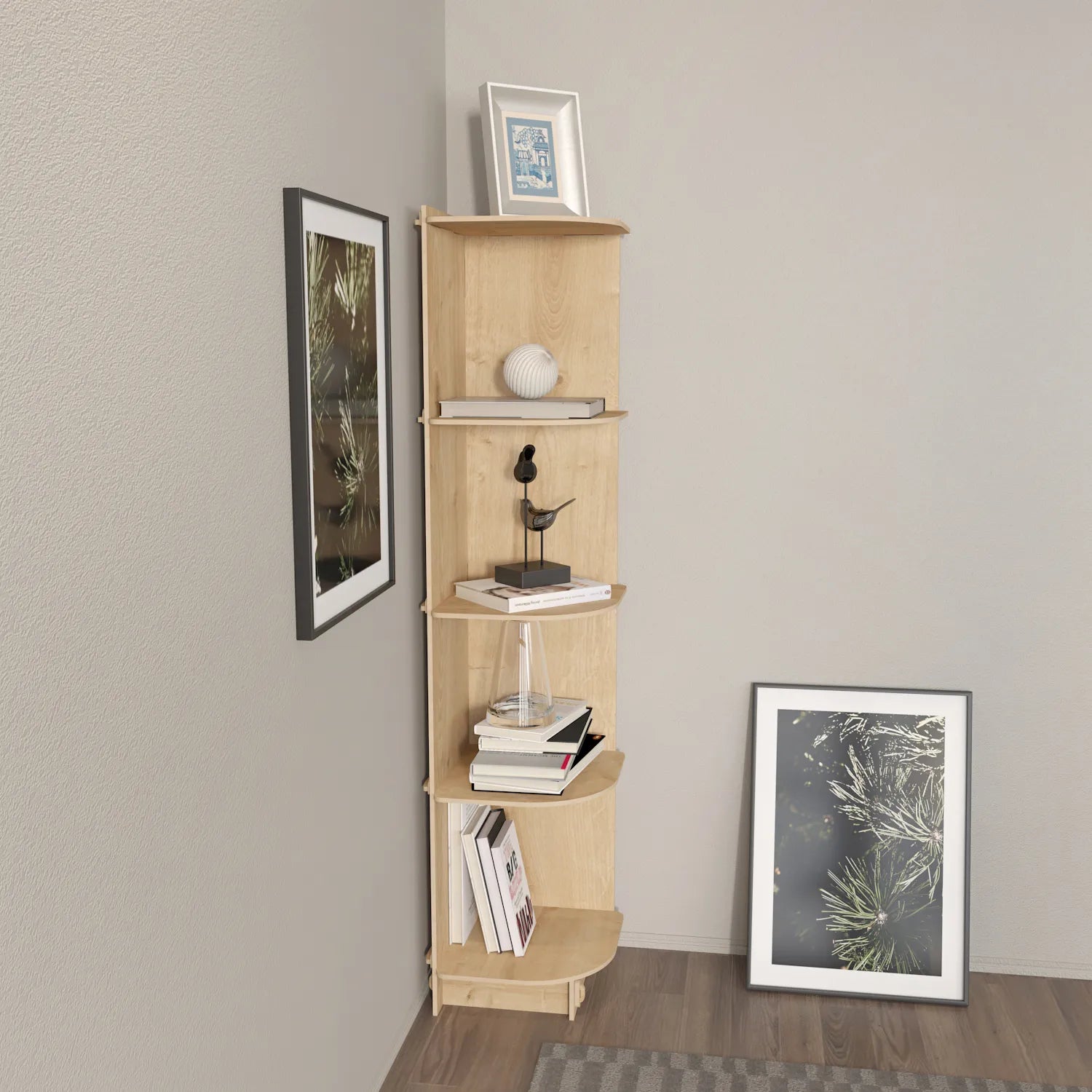 Liva 54" Tall MDF Corner Bookcase | Bookshelf | Display Unit