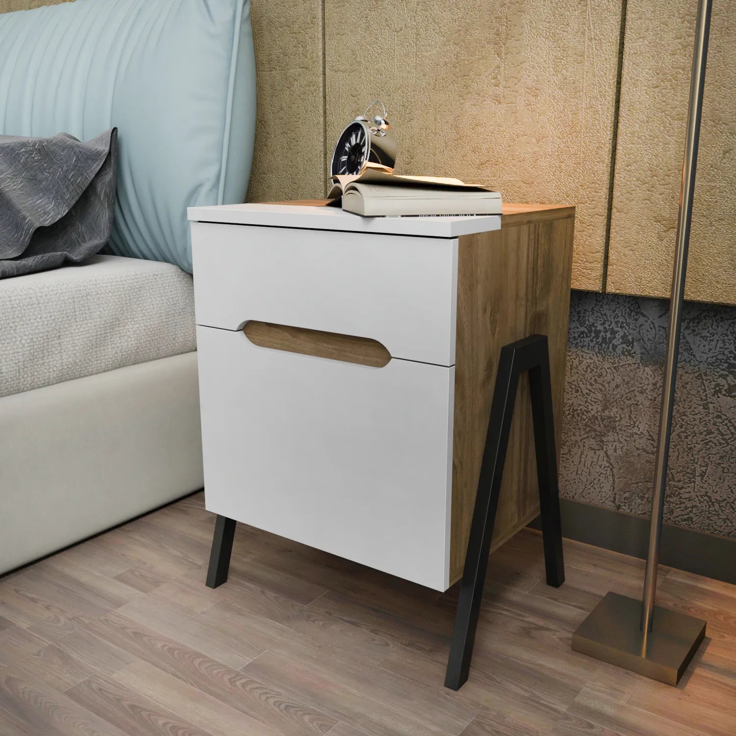 Neva Nightstand with Metal Legs
