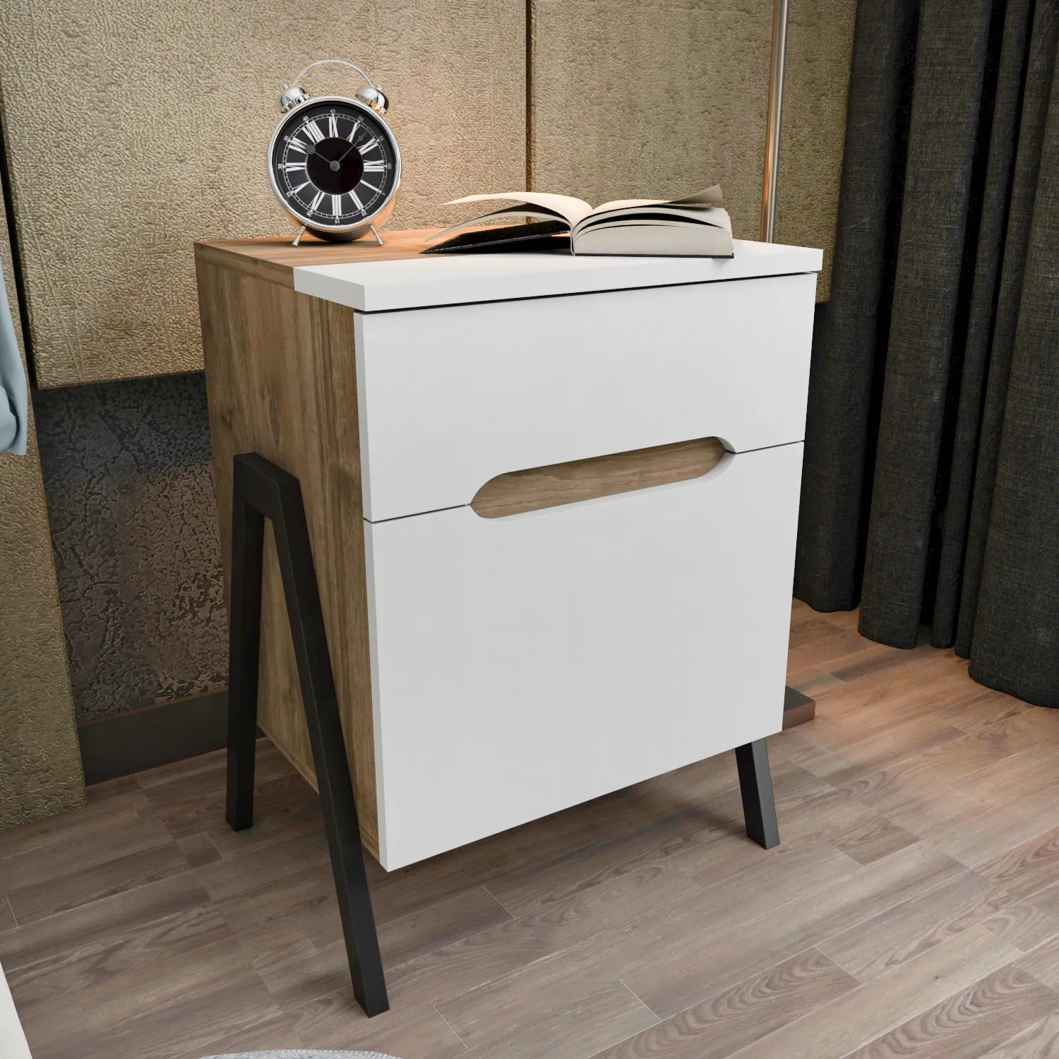 Neva Nightstand with Metal Legs