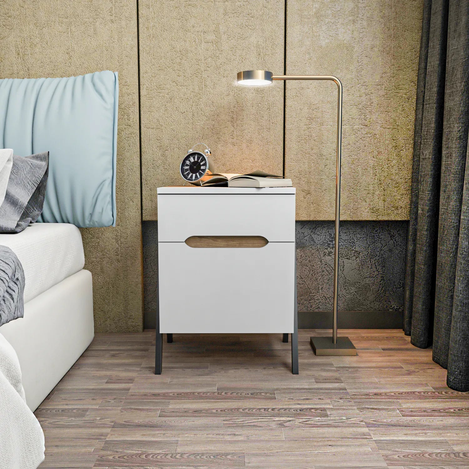 Neva Nightstand with Metal Legs