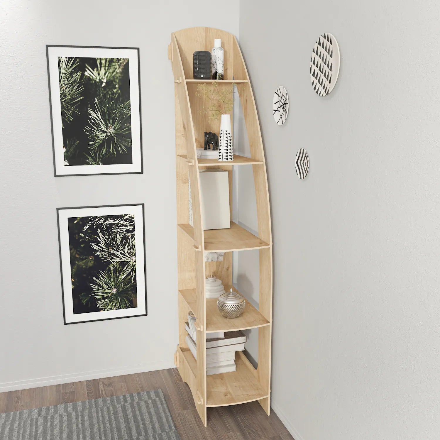 Orsa 71" Tall MDF Corner Bookcase | Bookshelf | Display Unit