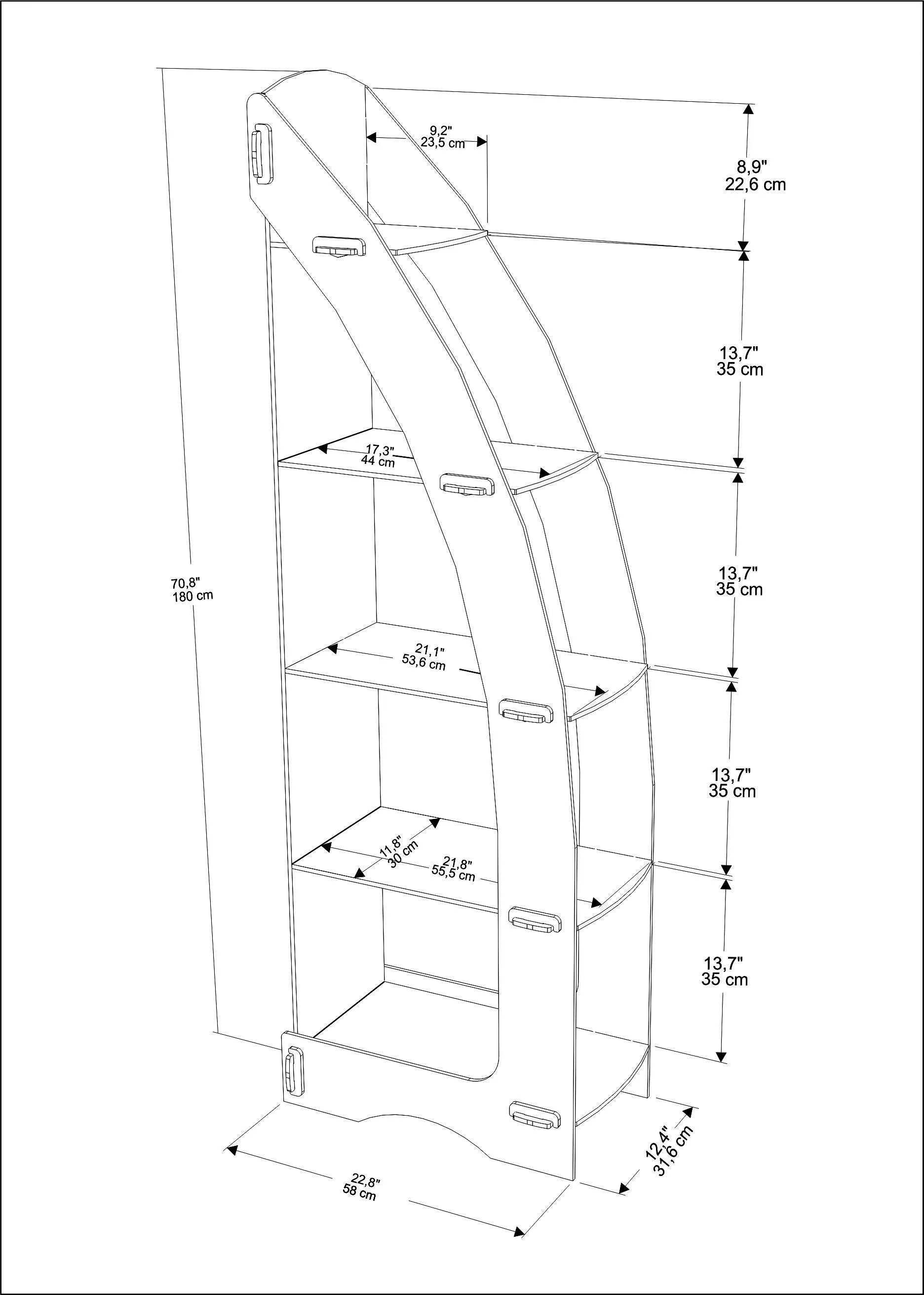 Orsa 71" Tall MDF Corner Bookcase | Bookshelf | Display Unit