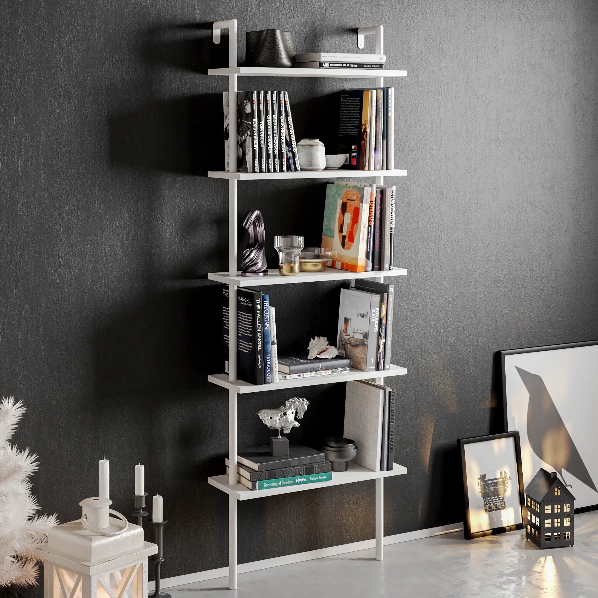 paula ladder bookcase white angle
