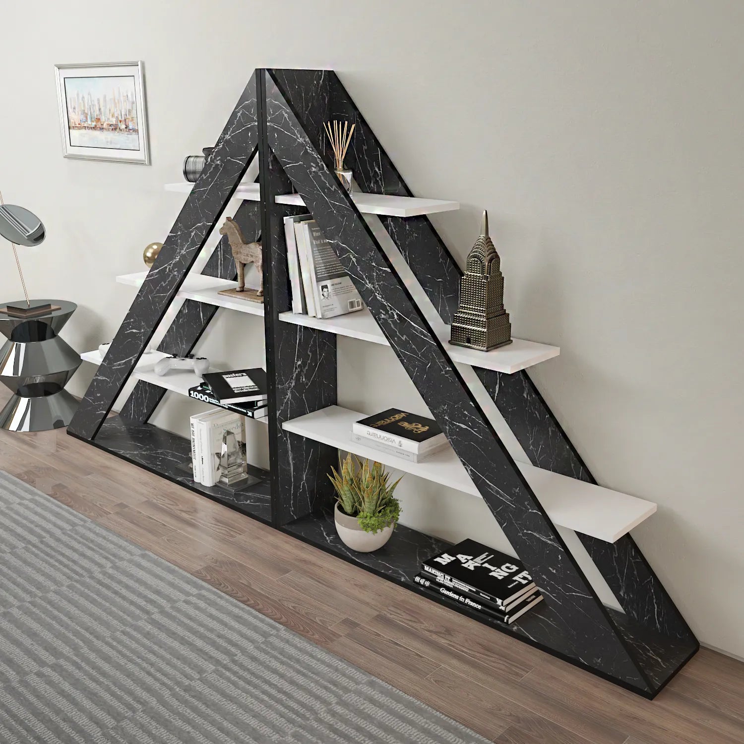 Pisagor 52" Tall Geometric Ladder Bookcase
