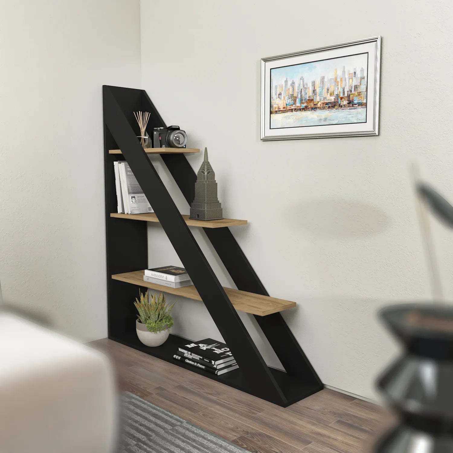 Pisagor 52" Tall Geometric Ladder Bookcase