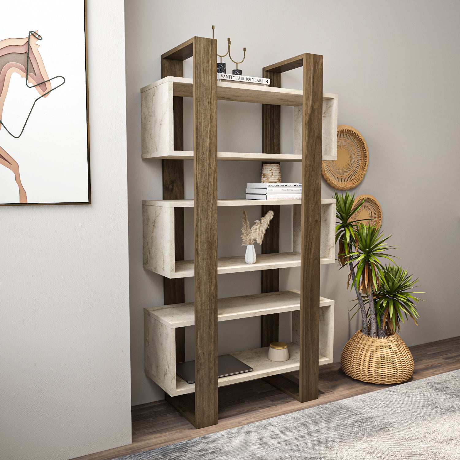 Reina 59" Modern Bookcase with Open Shelves