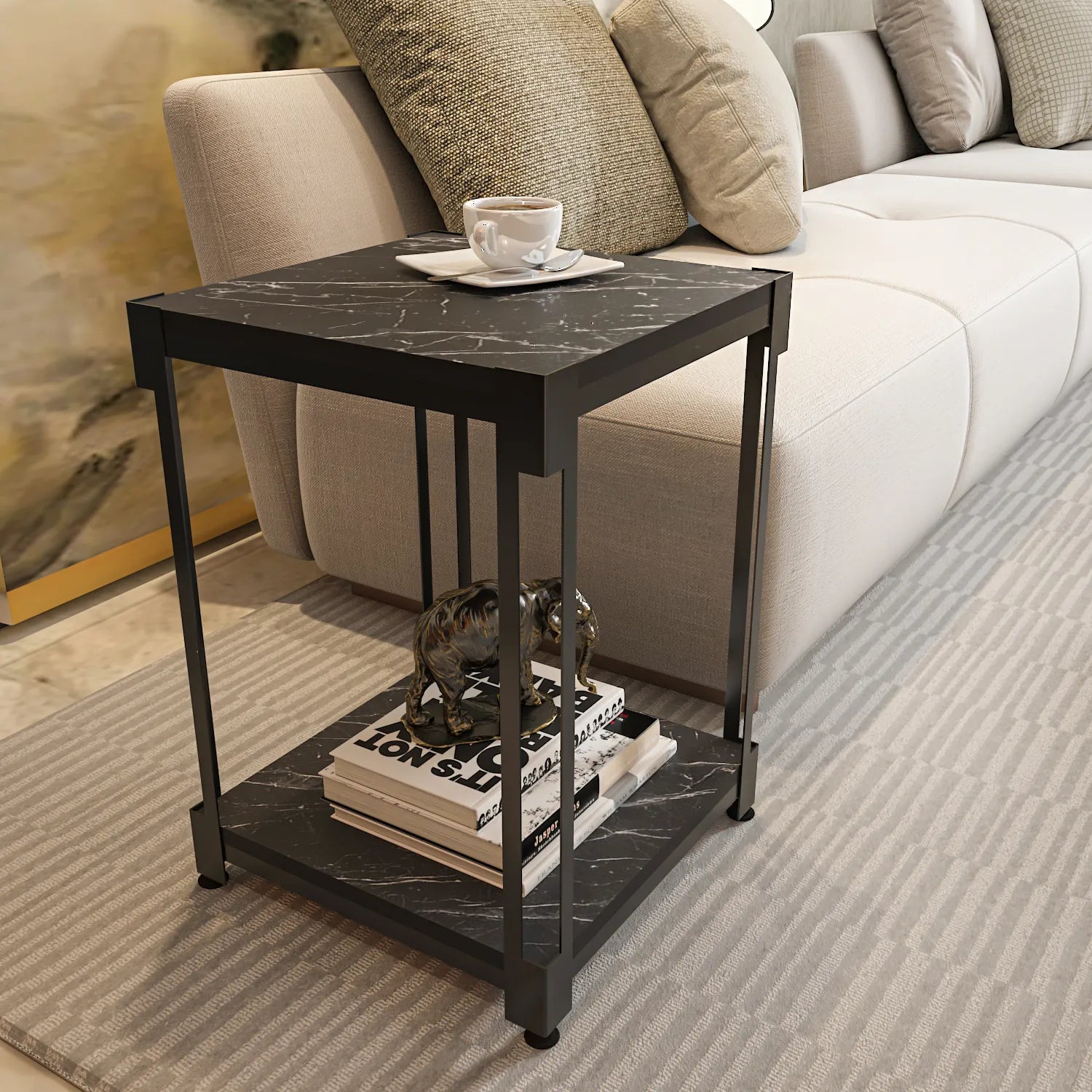 Zenas 22 inch Tall Square Side End Table with Metal Frame