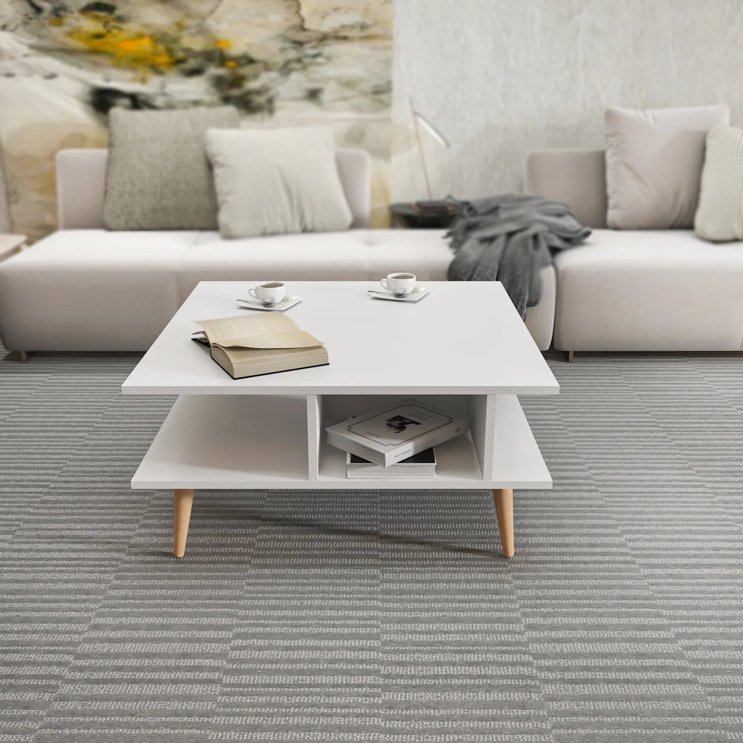 Akya 35 inch Wide Square Coffee Table with Open Shelf Storage