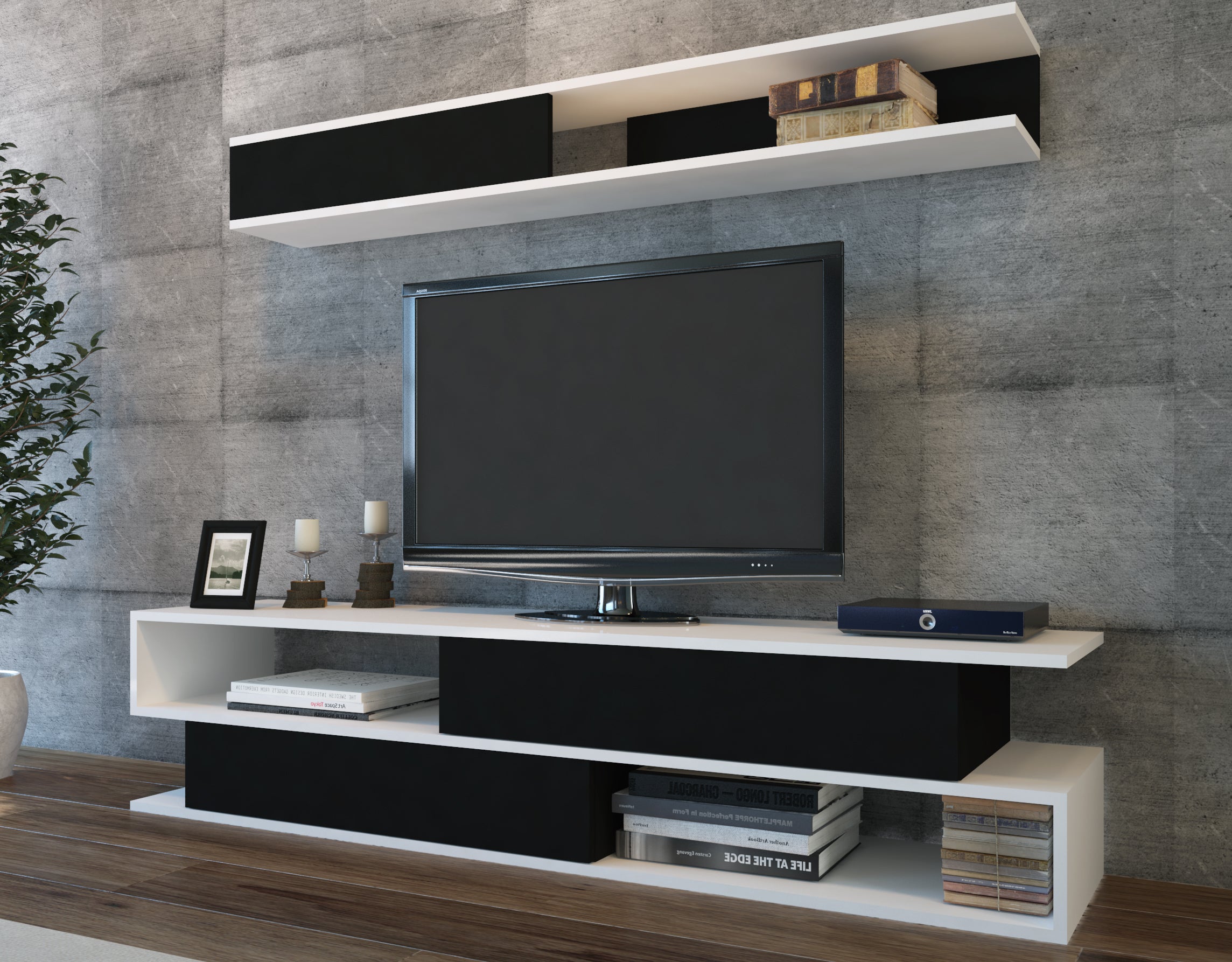 SIMS TV STAND - WHITE BLACK