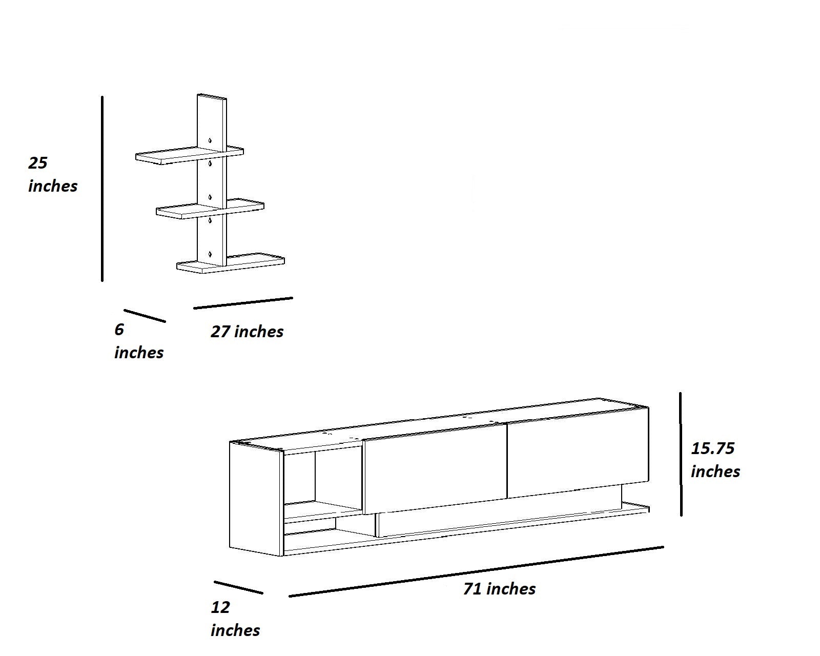 LIZA TV STAND - TEAK WHITE BLACK