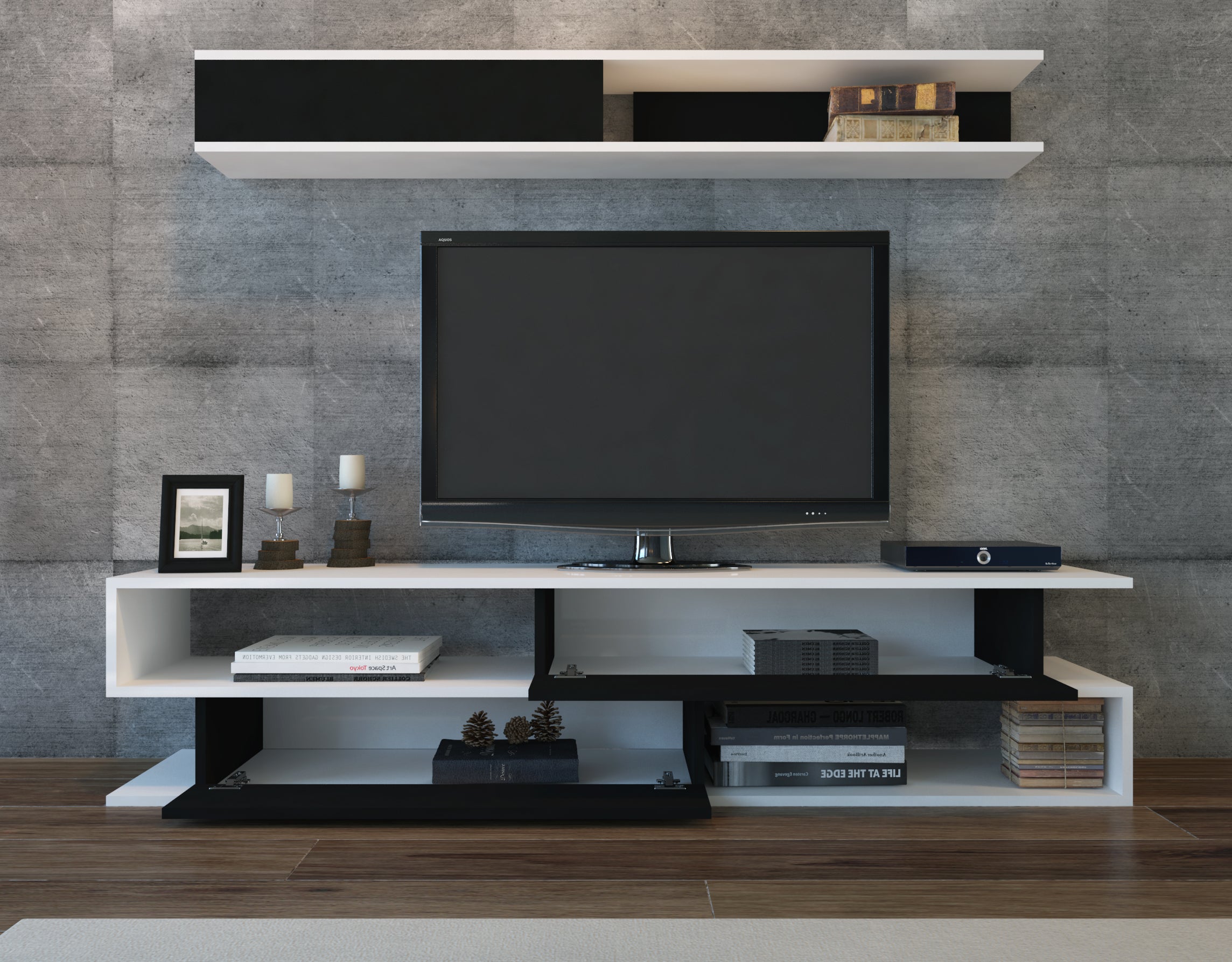 SIMS TV STAND - WHITE BLACK