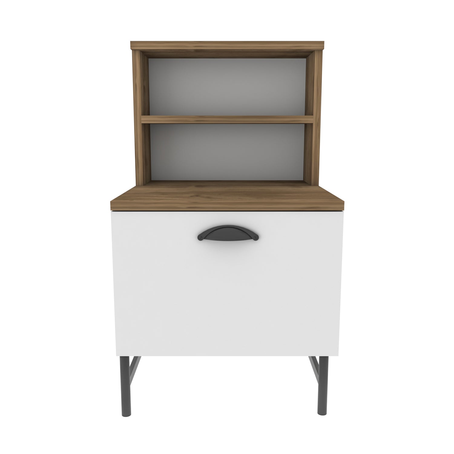Cressi Wood Nightstand with Metal Legs Cabinet and Open Shelf Storage