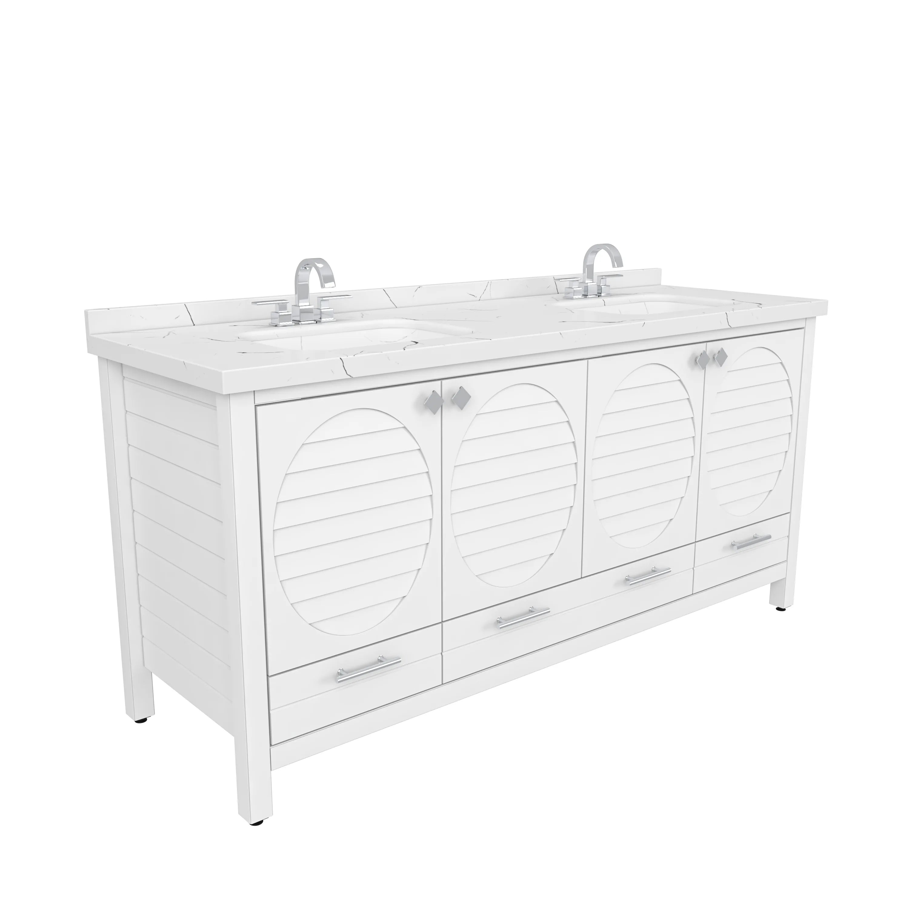 Papatya 71'' Wide Free-standing Double Bathroom Vanity with Engineered Marble Vanity Top