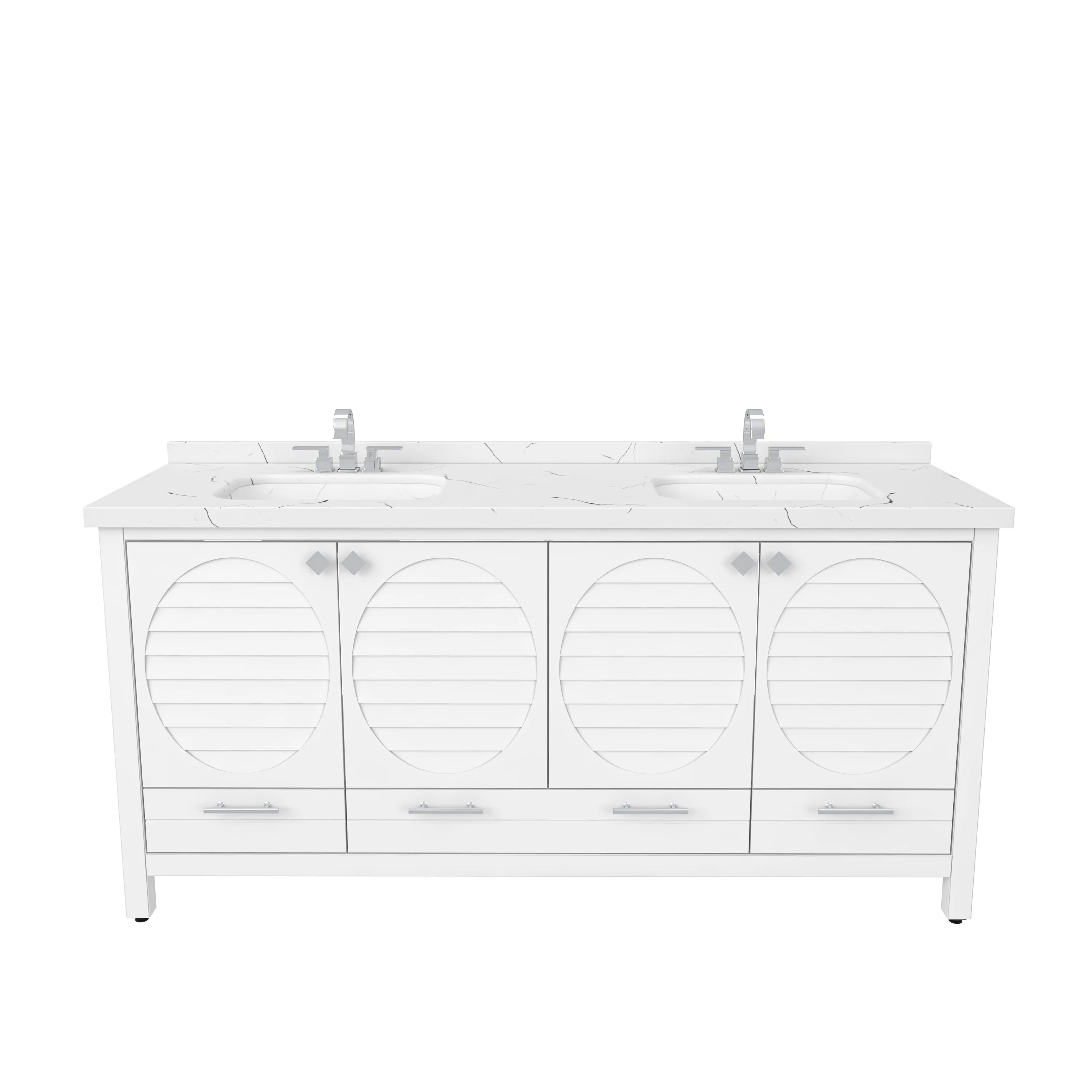 Papatya 71'' Wide Free-standing Double Bathroom Vanity with Engineered Marble Vanity Top